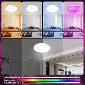 LED Ceiling Light, 30W Flush Smart Led RGB Colour Changing, Bluetooth Ceiling Lamp, APP Control/Remote Control, Dimmable RGB Colour Changing for Bedroom Children's Room Hallway Balcony [Energy Class F]