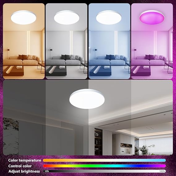 LED Ceiling Light, 30W Flush Smart Led RGB Colour Changing, Bluetooth Ceiling Lamp, APP Control/Remote Control, Dimmable RGB Colour Changing for Bedroom Children's Room Hallway Balcony [Energy Class F]