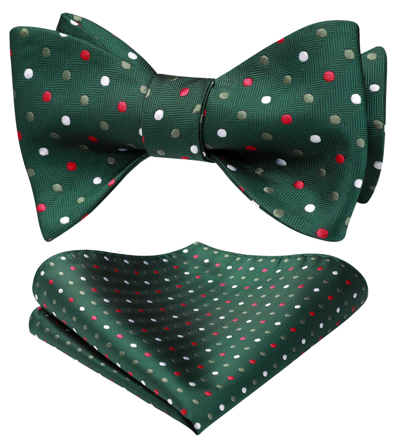 HISDERN Bow Ties for Men Polka Dot Selftie Bowtie and Pocket Square Classic Business Tuxedo Wedding Bowties Handkerchief