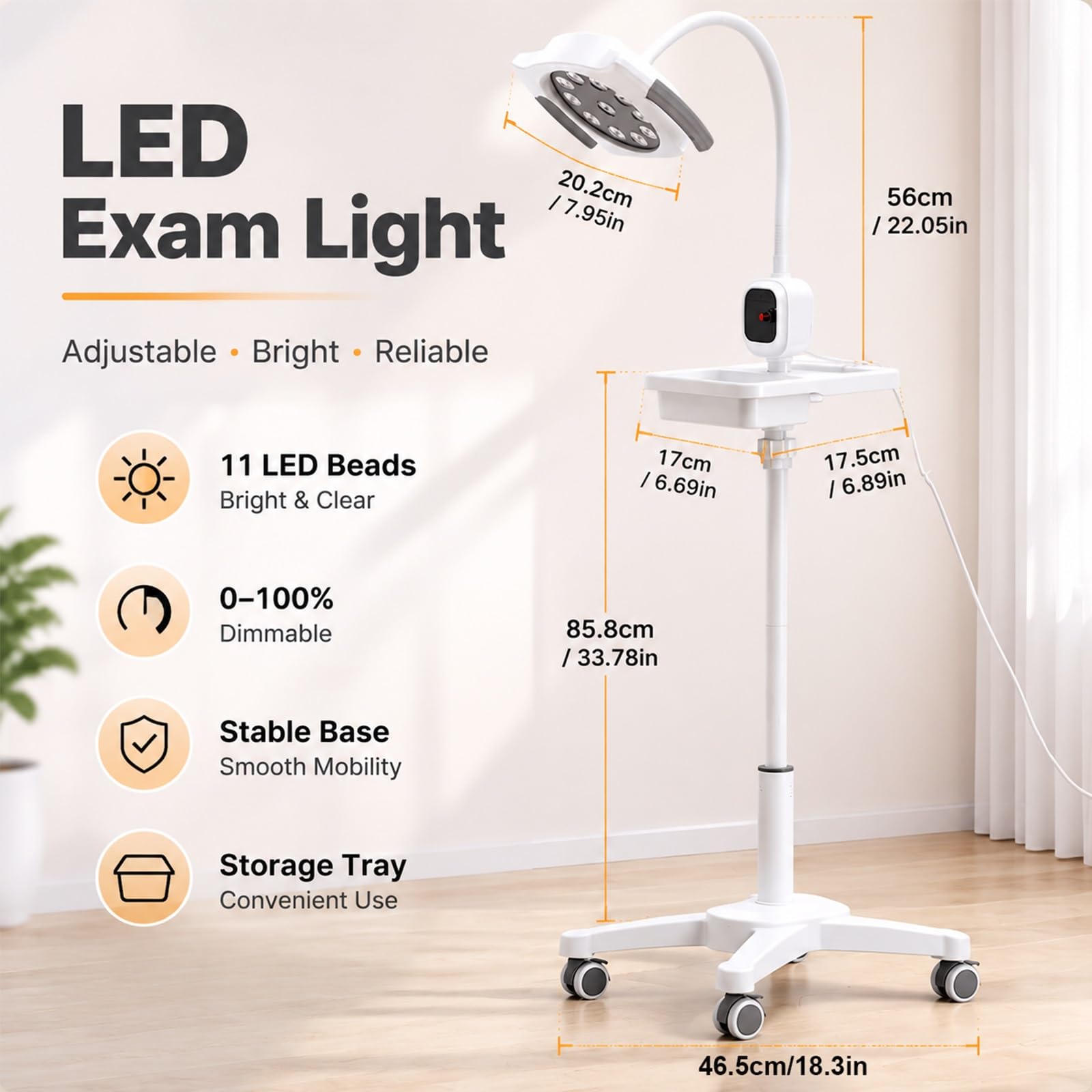LED Lampa Do Badań Chirurgicznych, Mobilna Lampa Medyczna Z Elastycznym Ramieniem Typu Gęsia Szyja, Przyciemniana Lampa Stojąca 12W 24V Do Ginekologii, Stomatologii I Laryngologii