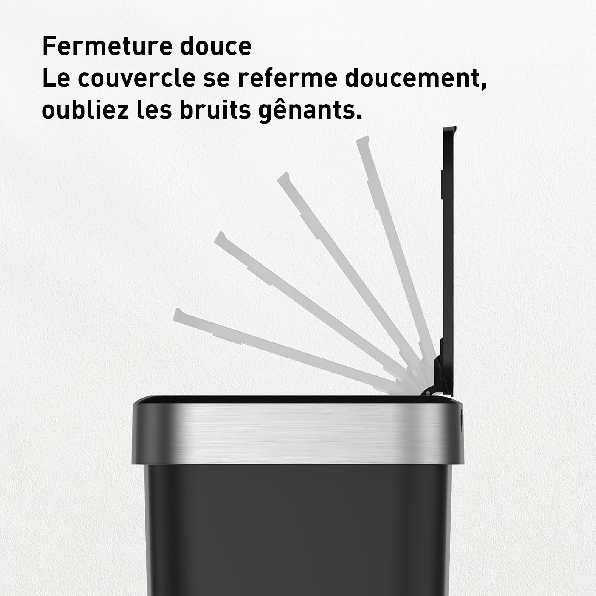EKO | Poubelle de Cuisine 50 L avec capteur Automatique et Fermeture en Douceur | Poubelle Noire à Piles | Finition Anti-Traces de Doigts, Base antidérapante et Support de Sac