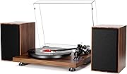 Bluetooth Turntable HiFi System with 36 Watt Bookshelf Speakers, Patend Designed Vinyl Record Player with Magnetic Cartridge, Bluetooth Playback and Auto Off