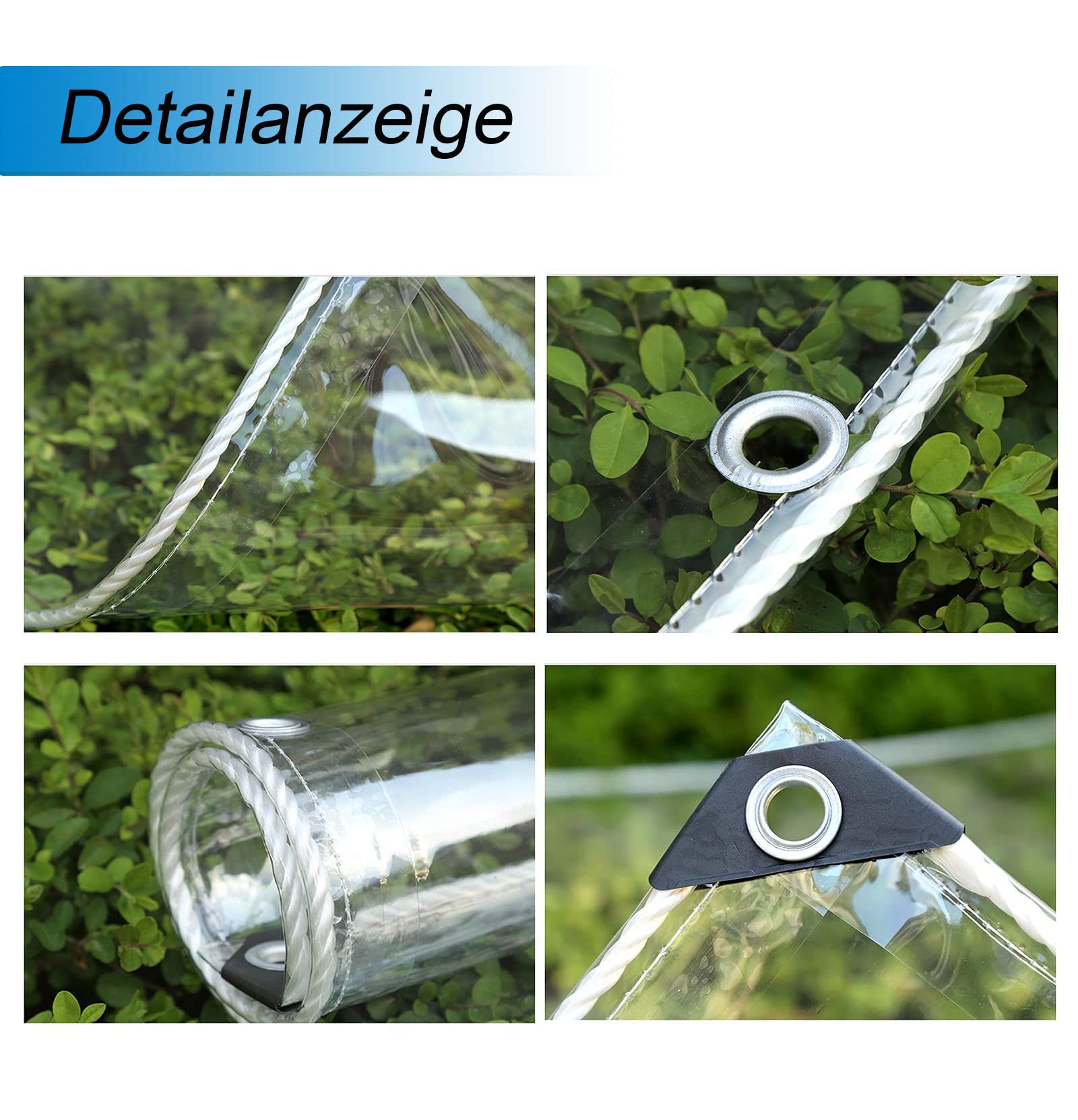 PVC Plane Transparent Mit Ösen, Abdeckplane Durchsichtig Transparente Plane Regenschutz Windschutz Staubdicht Frostschutz Für Balkon Terrasse Überdach Pavillon Seitenwand, 100% Transparenz, 2.3x4.5m