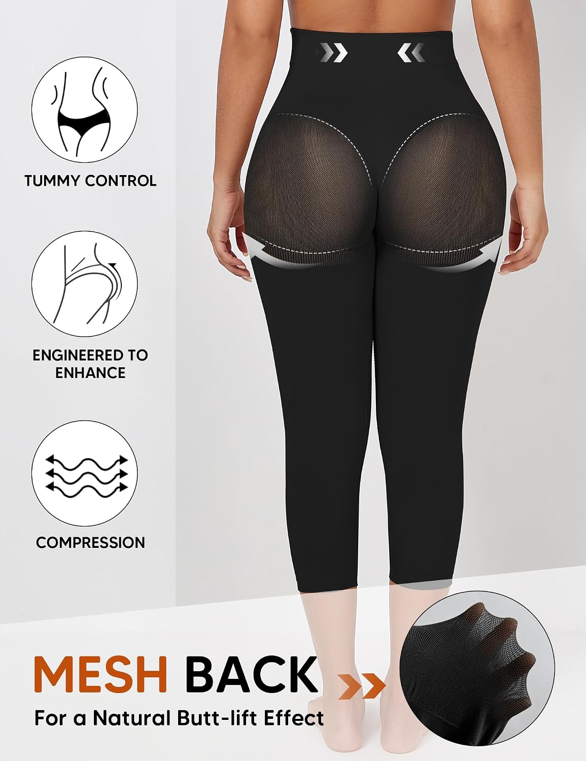 Seamless Shapewear Leggings Butt Lifting Capri Thigh Slimmer Body Shaper for Women Tummy Control Legs Shaper