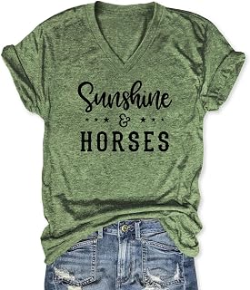 Sunshine & Horses T Shirt for Women Funny Country Farm Shirt V Neck Summer for Horse Owner