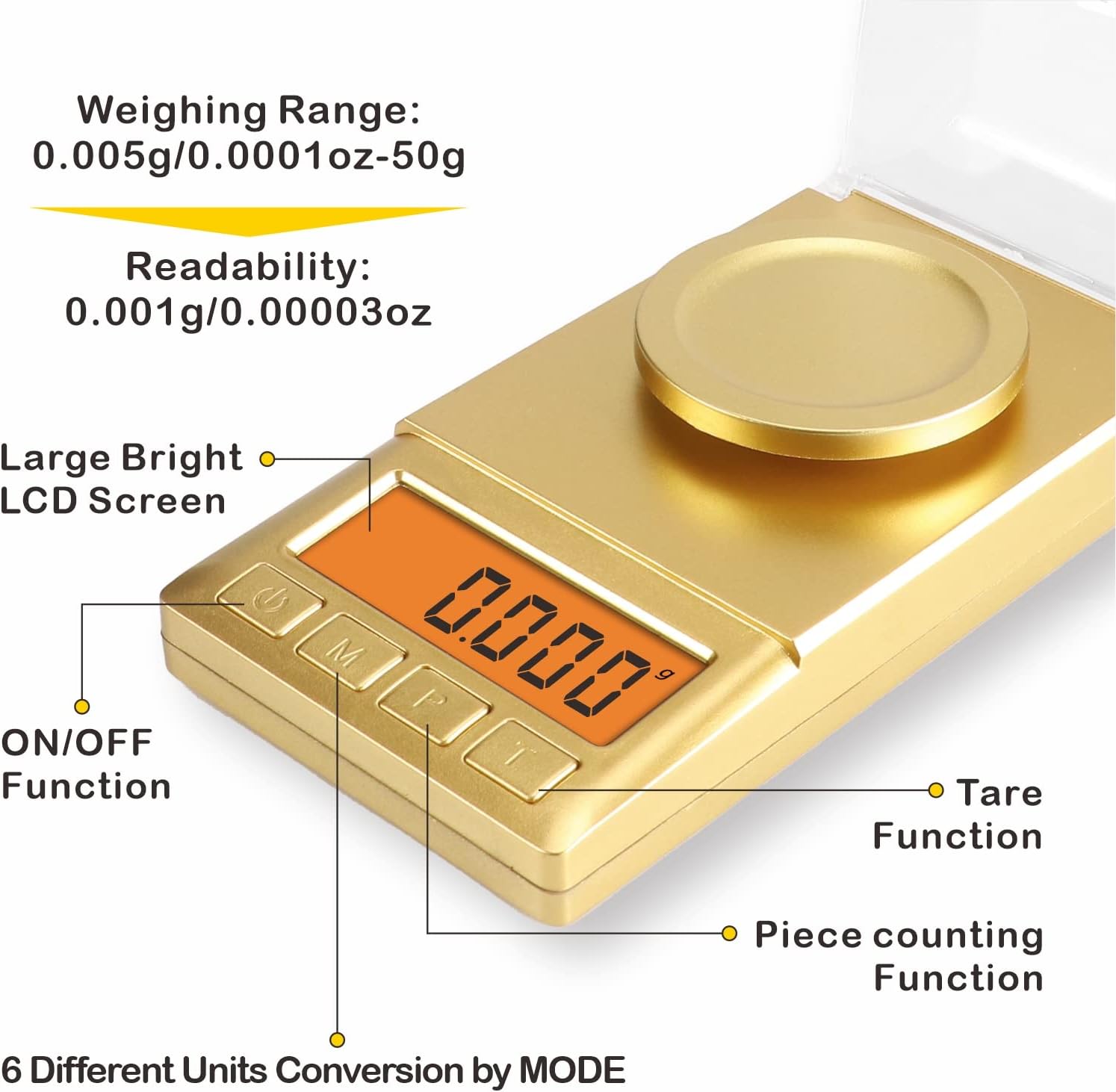 UNIWEIGH Milligram Scale 50g/0.001g,Portable Jewelry Scale with Cal Weight