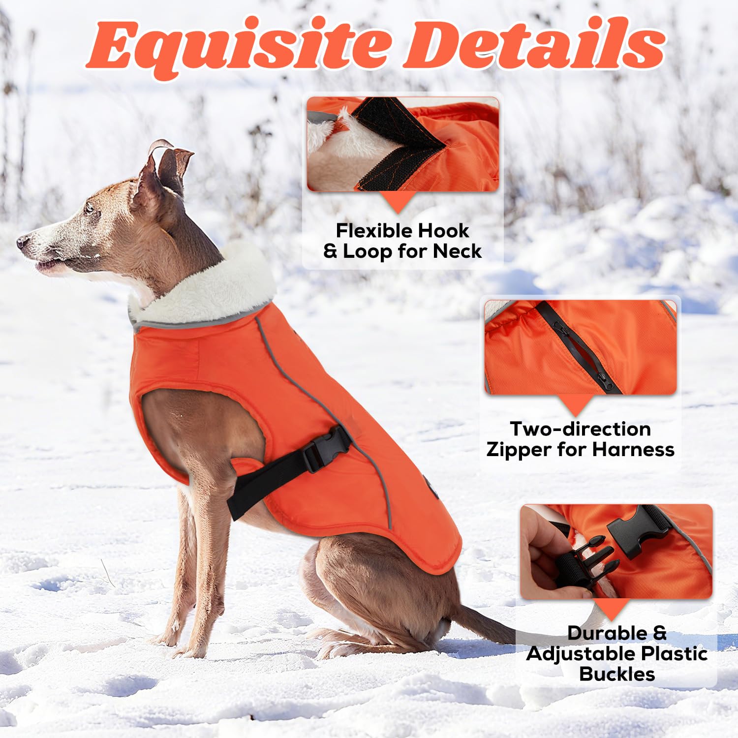 EMUST Abrigo de invierno para perro, chaqueta gruesa resistente al viento para perro, chaleco de invierno para perros pequeños/medianos/grandes, naranja, XXL