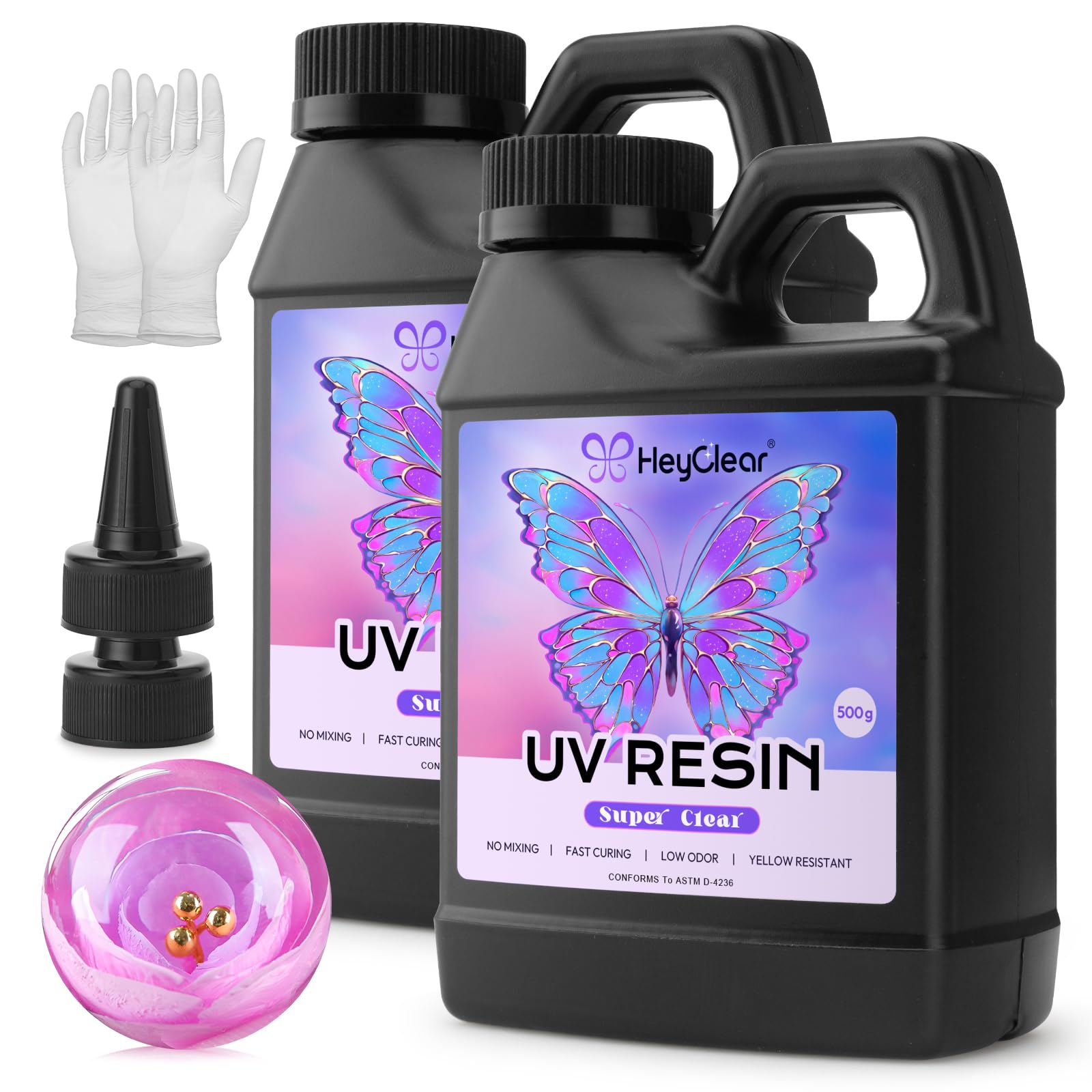 1000g UV Resin kit -Super Clear, Hard, Low Odor, Premixed UV Epoxy Fast Curing for Beginners Jewelry Making, DIY Crafts, Casting Coating and Resina Art