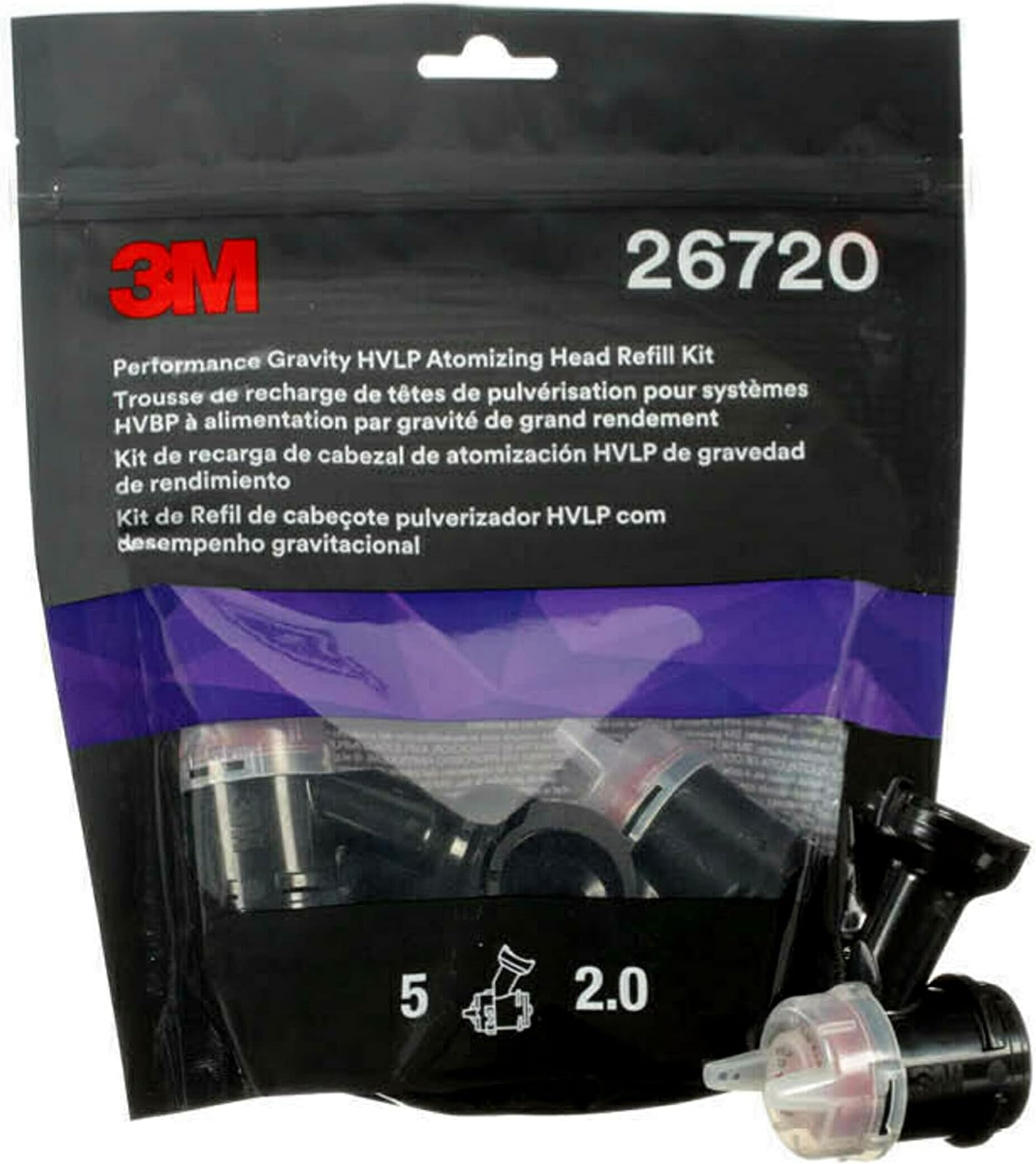 3M Performance Gravity HVLP Atomizing Head Refill Kit 26709, White, 0.9, 5 Pack, 5 Packs/Case