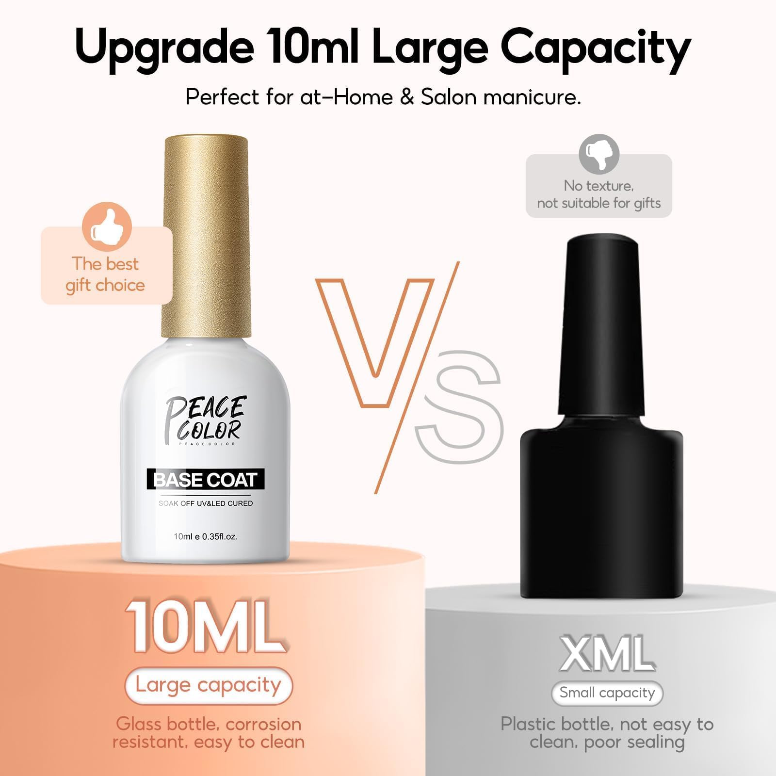 PEACECOLOR 2 x 10 ml zestaw lakierów do paznokci UV z bazą i topem, bez konieczności wycierania, do paznokci żelowych, zdobienia paznokci, manicure i stylizacji paznokci
