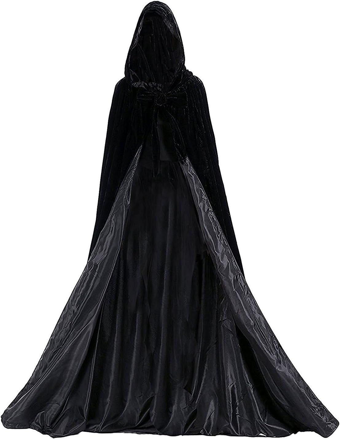 Dressvip Black Halloween Cloak Black Long Cape Medieval Cape Cosplay (2XL, Black)