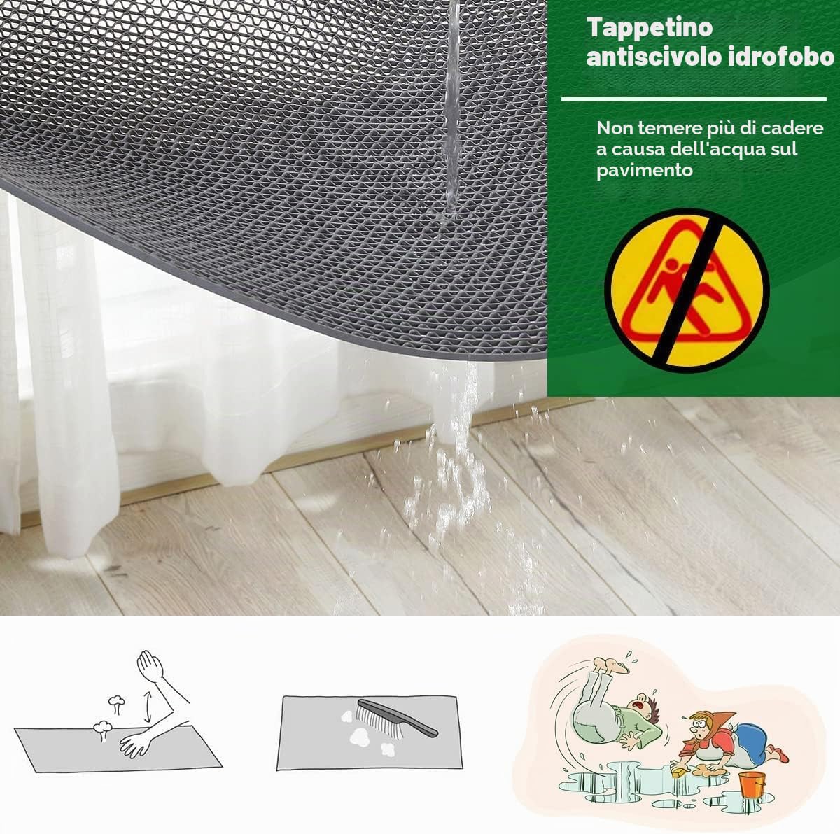BWKJMY Tappetino antiscivolo per drenaggio, spessore 5.5 mm, tappetino in gomma commerciale, garage, piscine, ristoranti, bar, bagno, patio, esterni, interni, tappeto impermeabile grigio