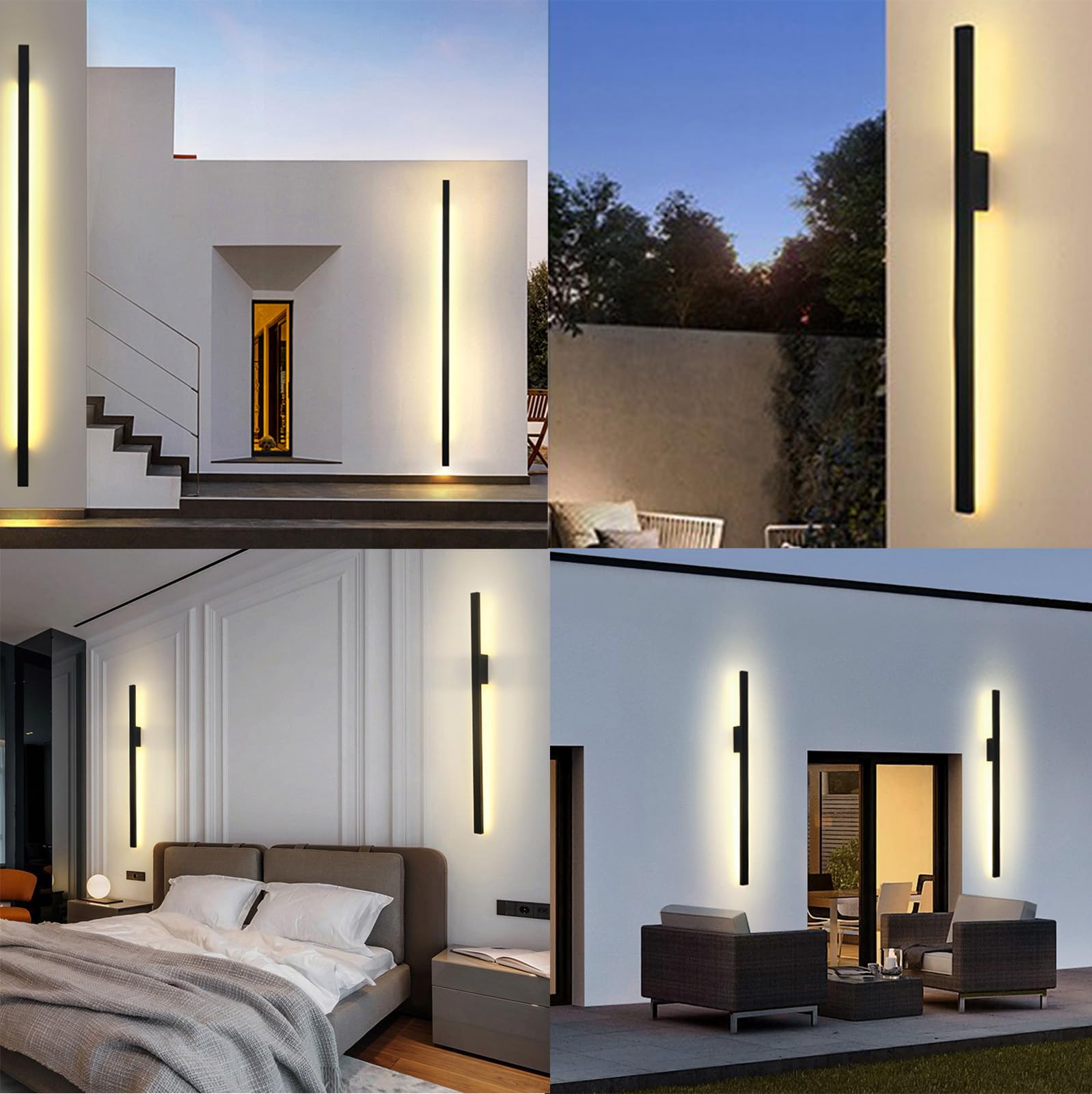 Wandleuchte für den Außenbereich, IP65 mit LED, moderne Veranda, Veranda, Innenbereich, Schwarz, 200 cm, für Garten, Bureau, Skalier, Allée (80 cm, Chau)