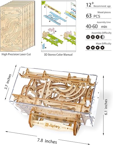 Miniatura 6 de Laberinto de mármol de madera, juguete para ansiedad de laberinto de gravedad, juego cerebral con rompecabezas 3D de madera para adultos y
