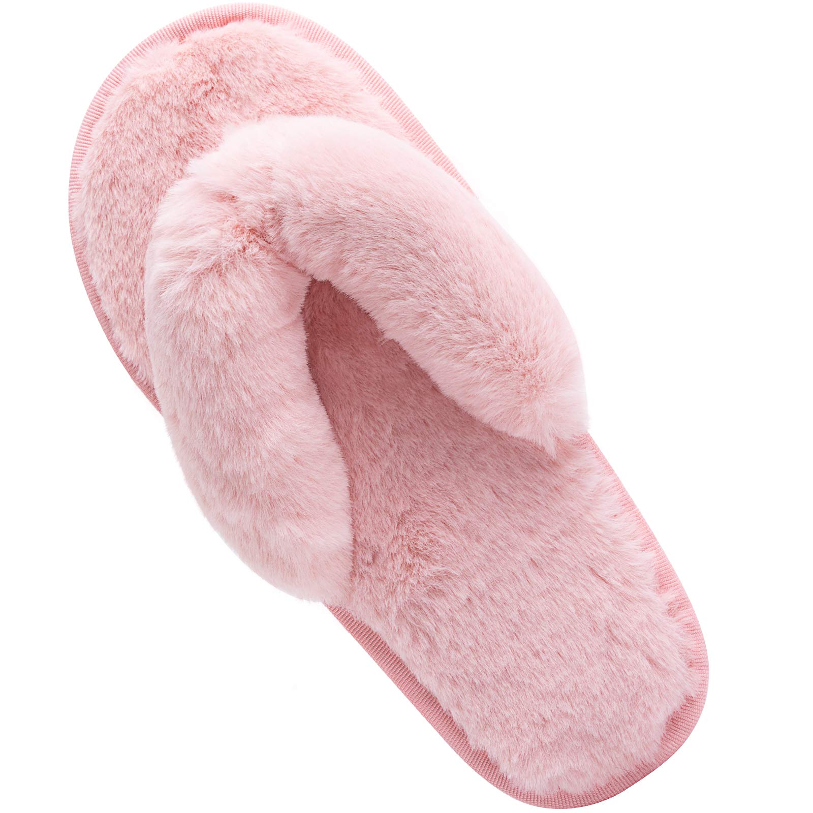 Women's Fuzzy Memory Foam Flip Flop Slippers Soft Comfy Open Toe Slip On Spa Thong Flat Sandals Ladies House Home Furry Sandal Slides Indoor Outdoor