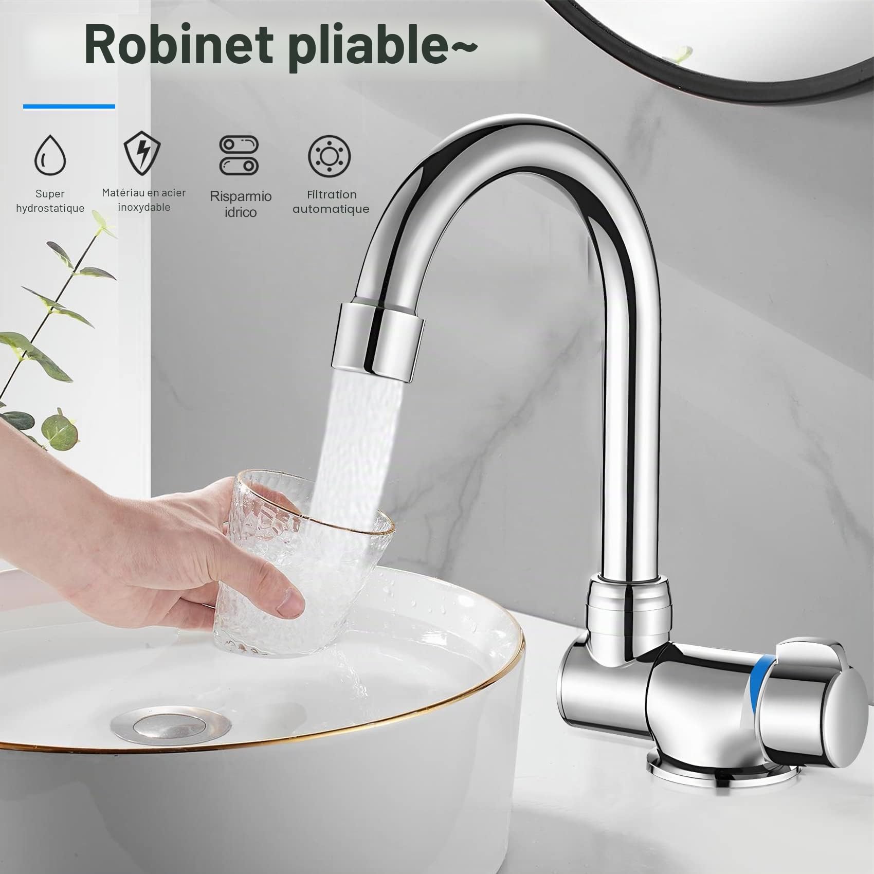 de cuisine pliable d'évier rotatif à 360 degrés mélangeur d'eau froide et chaude à une main en cuivre pour bateaux de camping-car
