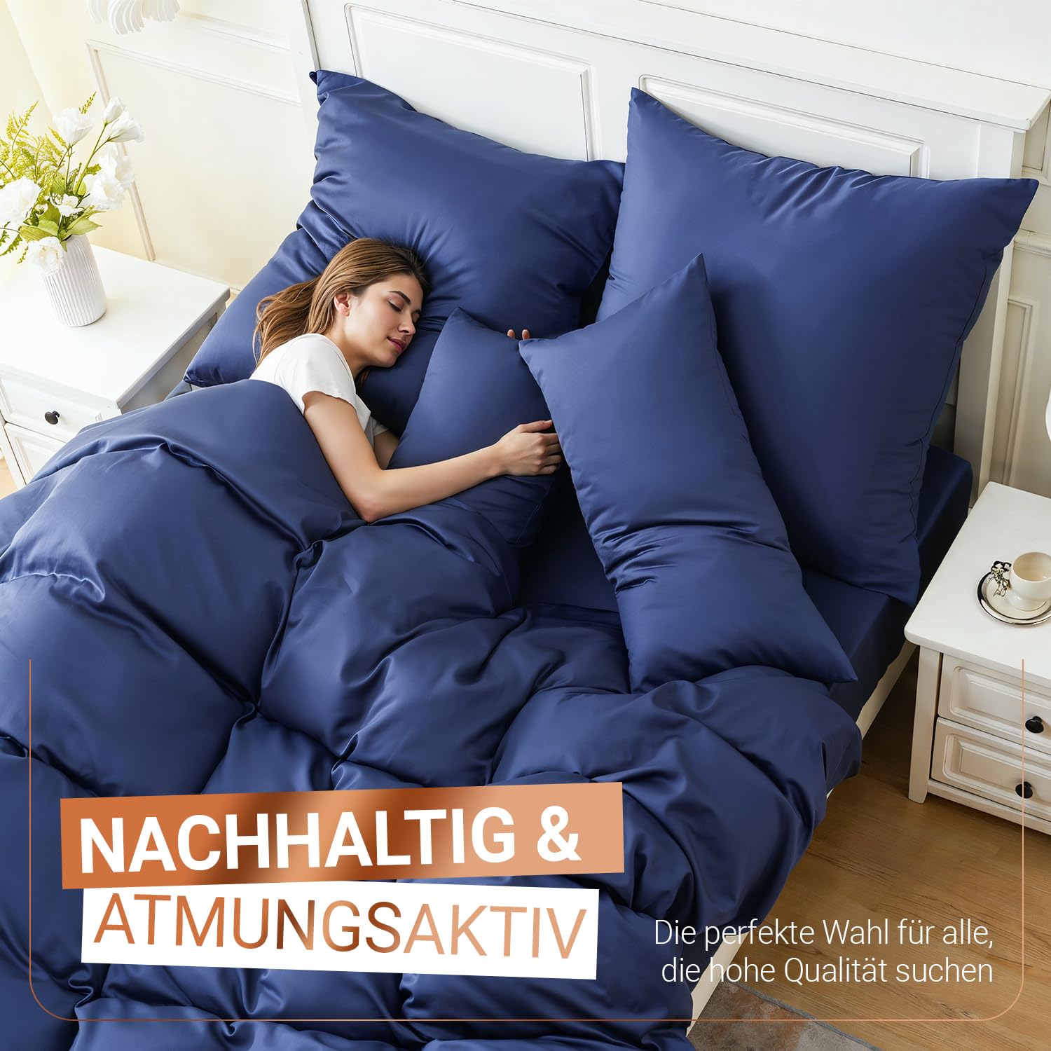 Bambus Lyocell Bettbezug 200 x 200 cm Marineblau - Weiche Allergiker Bettwäsche - Kühlender Deckenbezug aus Bambus - Nachhaltige und atmungsaktive Luxus-Bettwäsche
