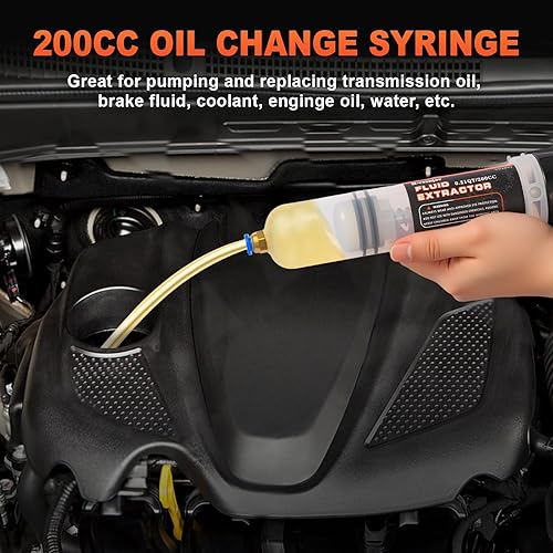 Miniatura 8 de Bomba extractora de líquidos automotriz de 200 CC, jeringa de cambio de aceite con manguera suave adicional de 32 pulgadas y dos tubos de 9