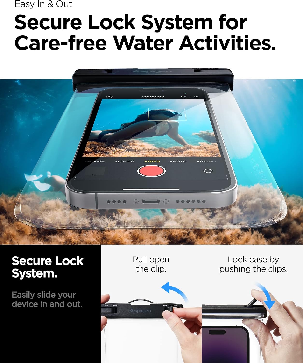 Spigen AquaShield Universal PVC Protective Cases with IPX8 A601 Compatible with iPhone, Galaxy, Xiaomi, Google (Pack of 2) - Crystal Clear