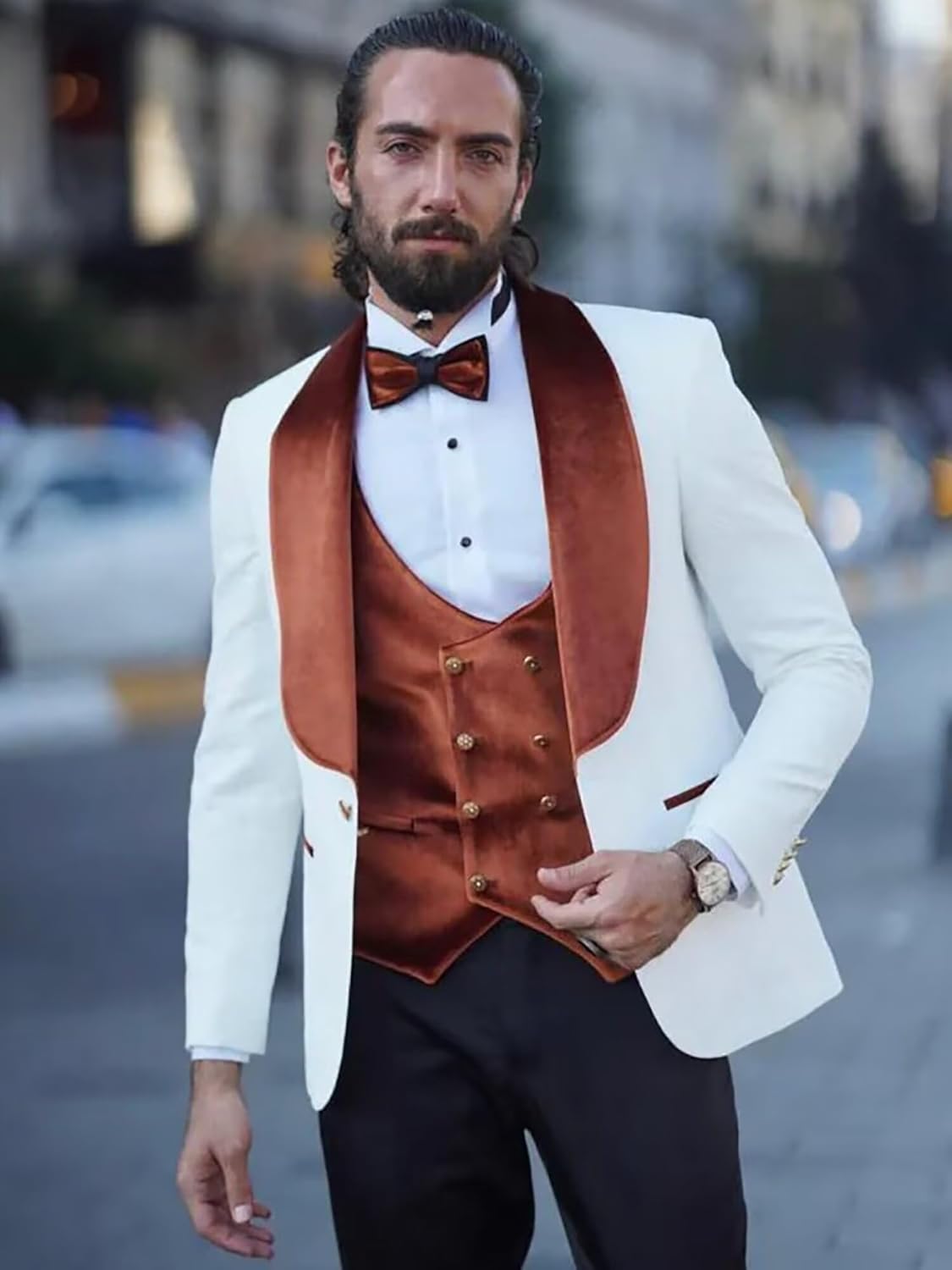 Mens Slim Fit Suit 3 Piece Suits Floral Tuxedos Shawl Lapel Velvet Suit Set for Men Formal Wedding Prom Party Suit - Image 4