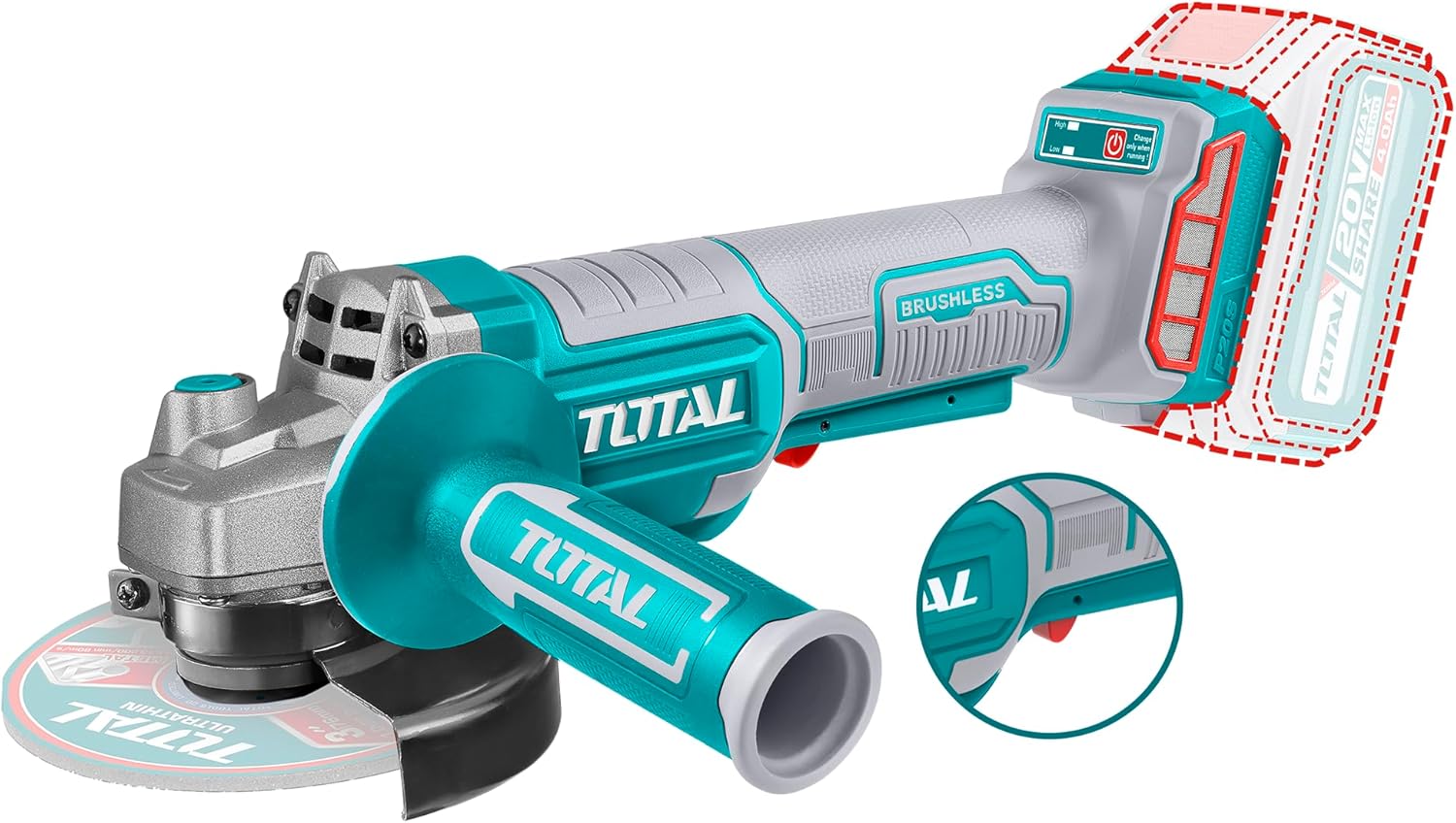 Generic 20V Lithium-ion Angle Grinder with handle and disc