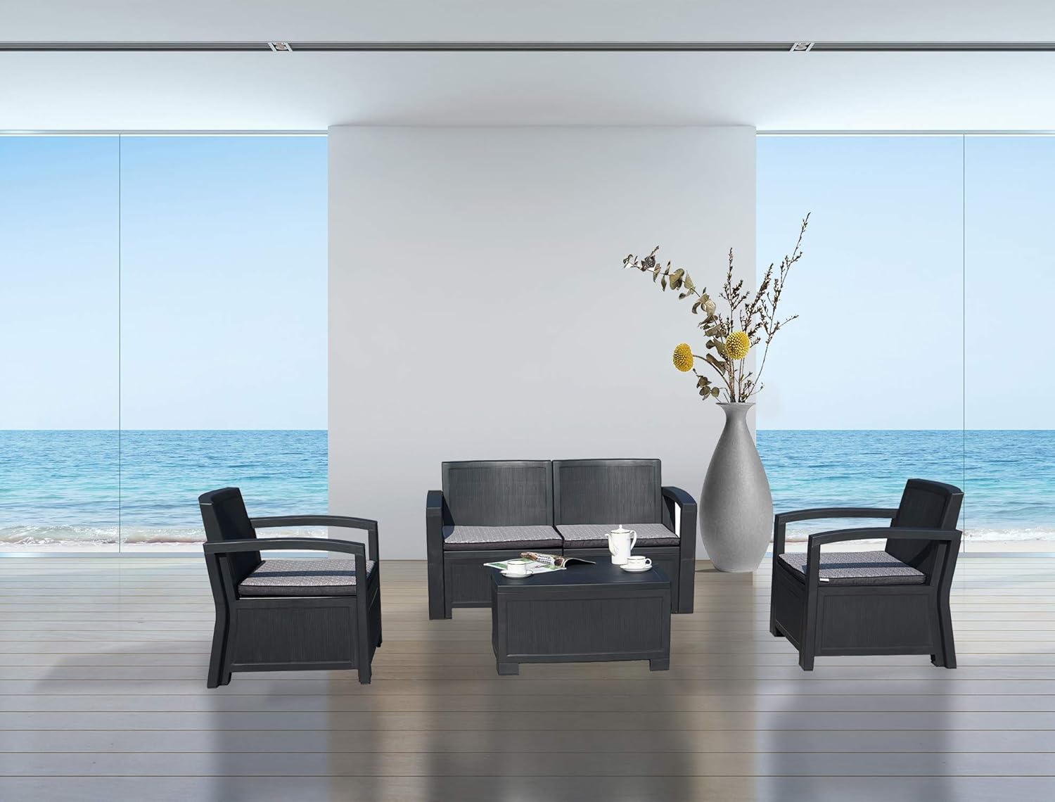 Kozyard New York 4 Piece Conversation Set All Weather Outdoor Patio Garden Furniture w/Cushions for Patio, Porch, Back yard or Living room