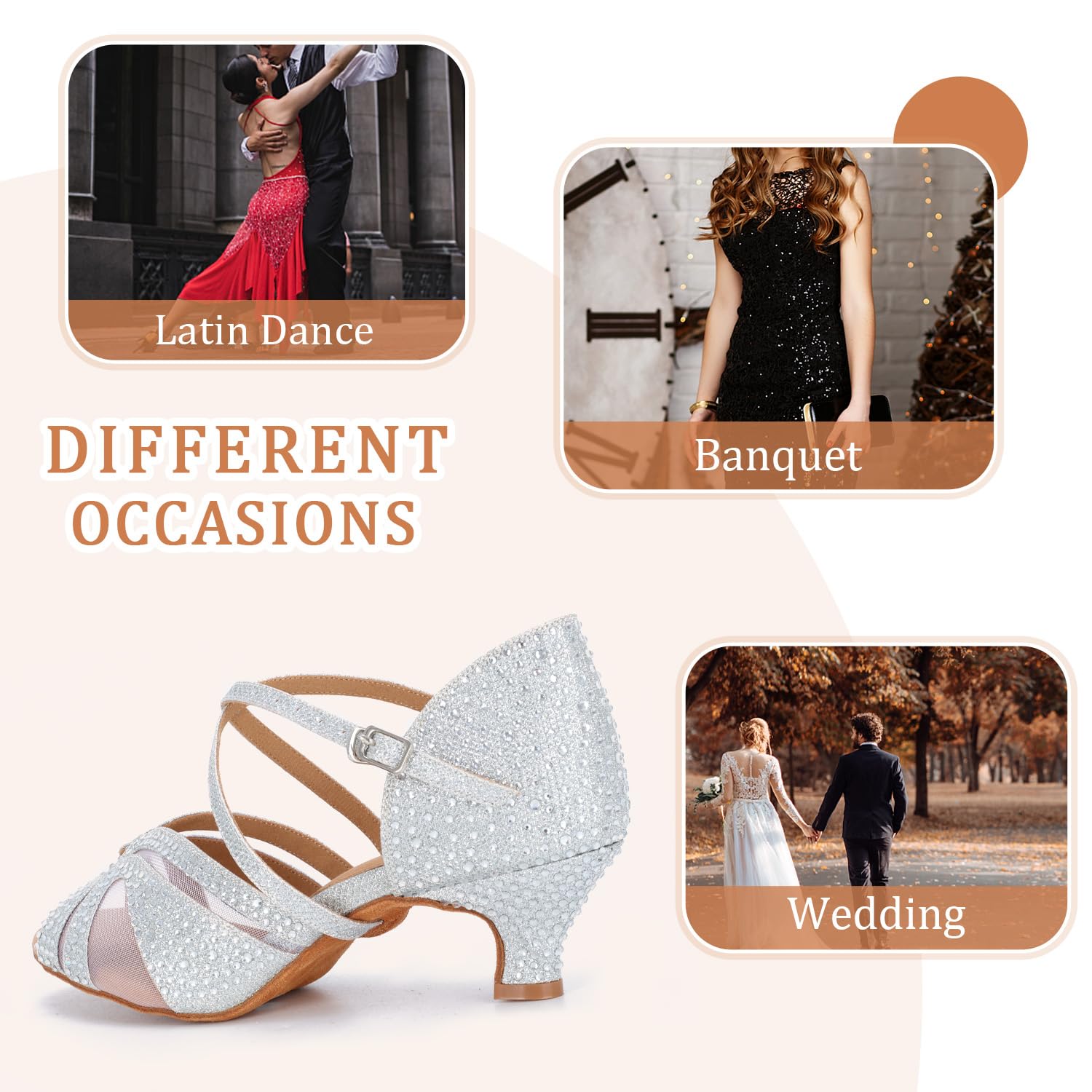 Scarpe da Ballo Latino Salsa Donna Scarpe da Ballo da Sala Tango Valzer Kizomba Bachata Danze al Coperto 1050