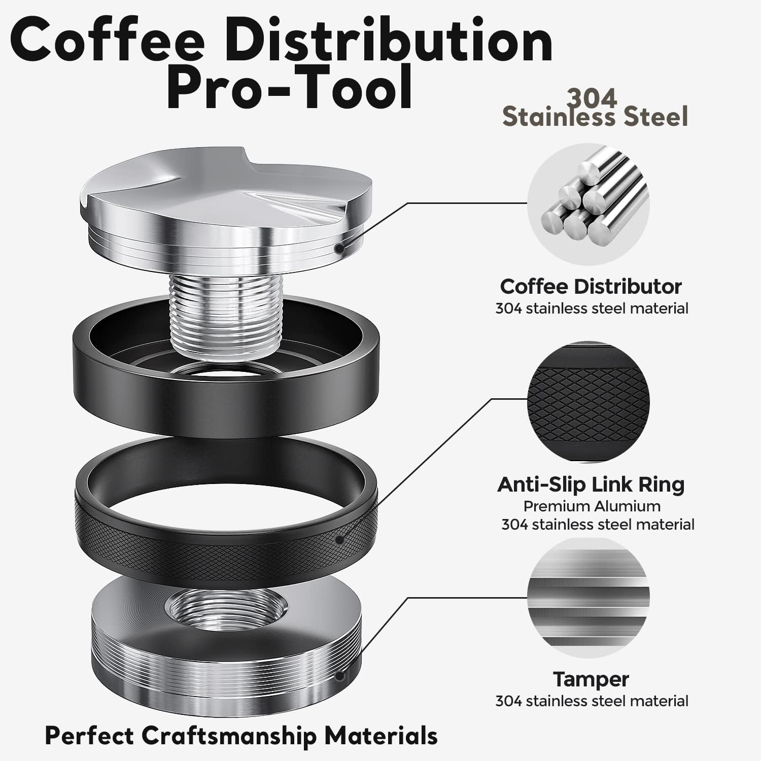 Sesama Coffee Distributor Espresso Tamper 51mm &Silicone Mat &Puck Screen for Breville and All 51mm Portafilter Barista Coffee Accessories (51MM) (A)