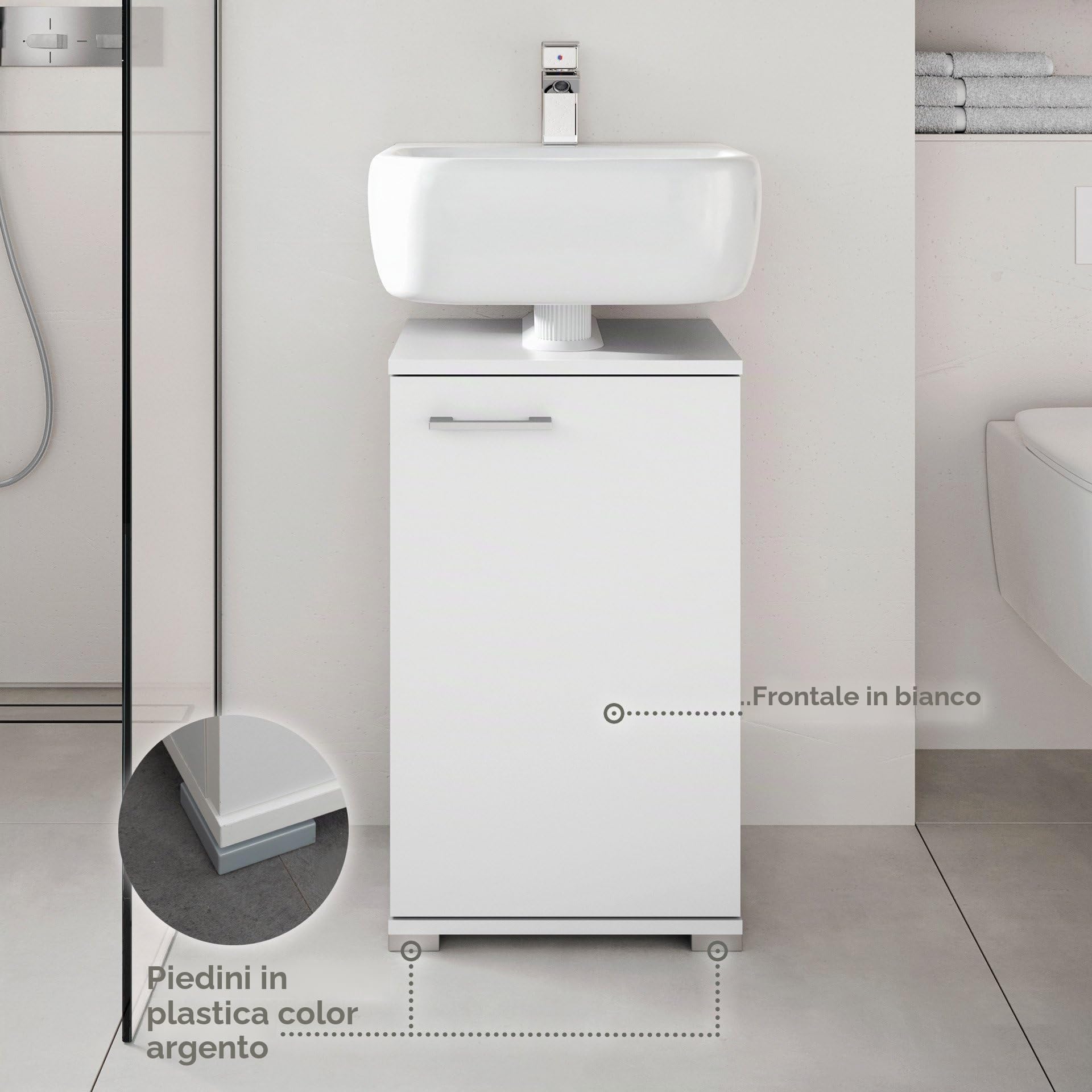 Probus Mobile da bagno Basic 40 cm – Mobile sottolavabo moderno in design bianco con molto spazio – Made in Germany, bianco