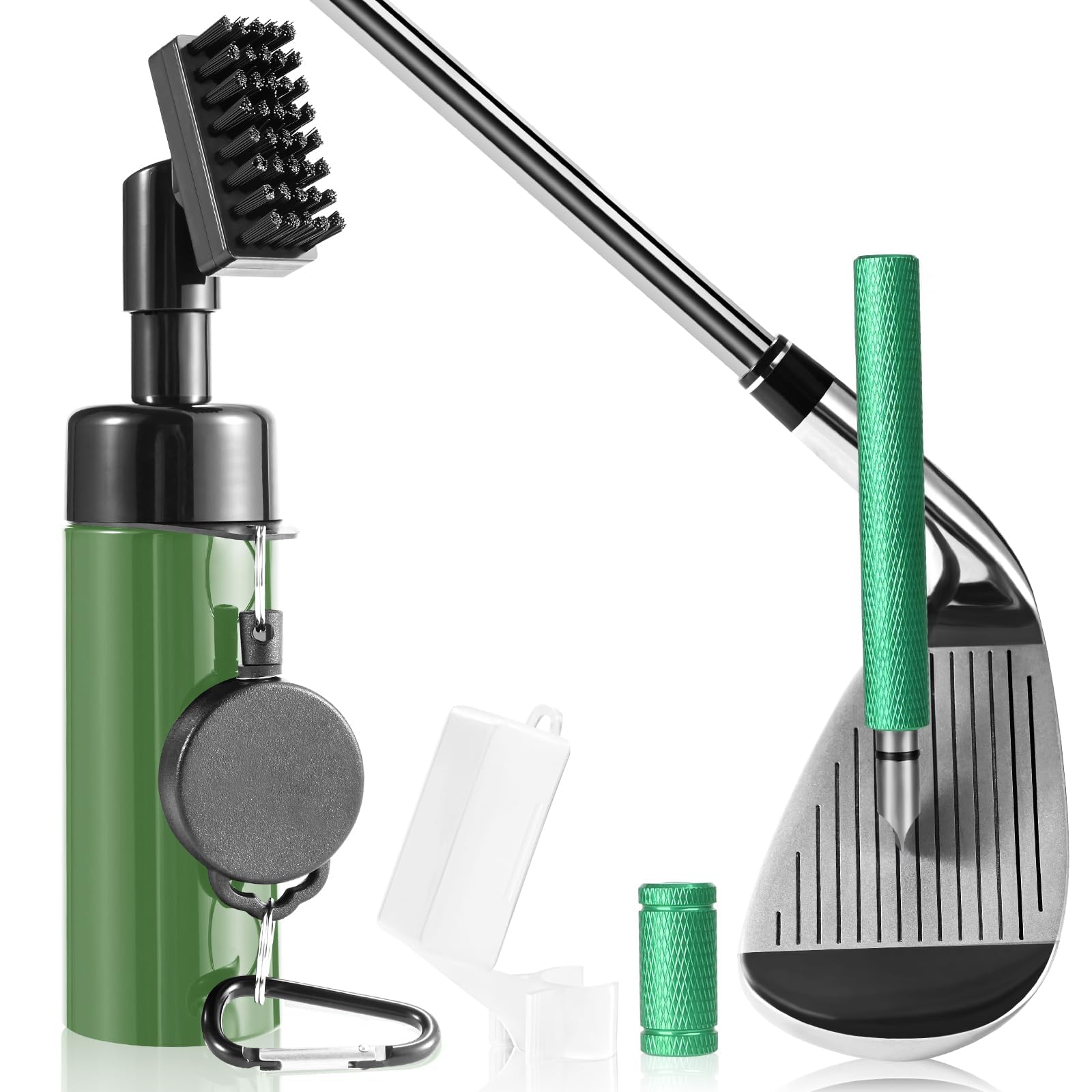 Pro Golf Club Cleaner Brush with Golf Groove Sharpener Tool Suitable for U & V-Grooves 8 Inches Golf Water Brush with Retractable Clip Hold 5oz of Water Perfect Golf Accessories for Men/Women(Green）
