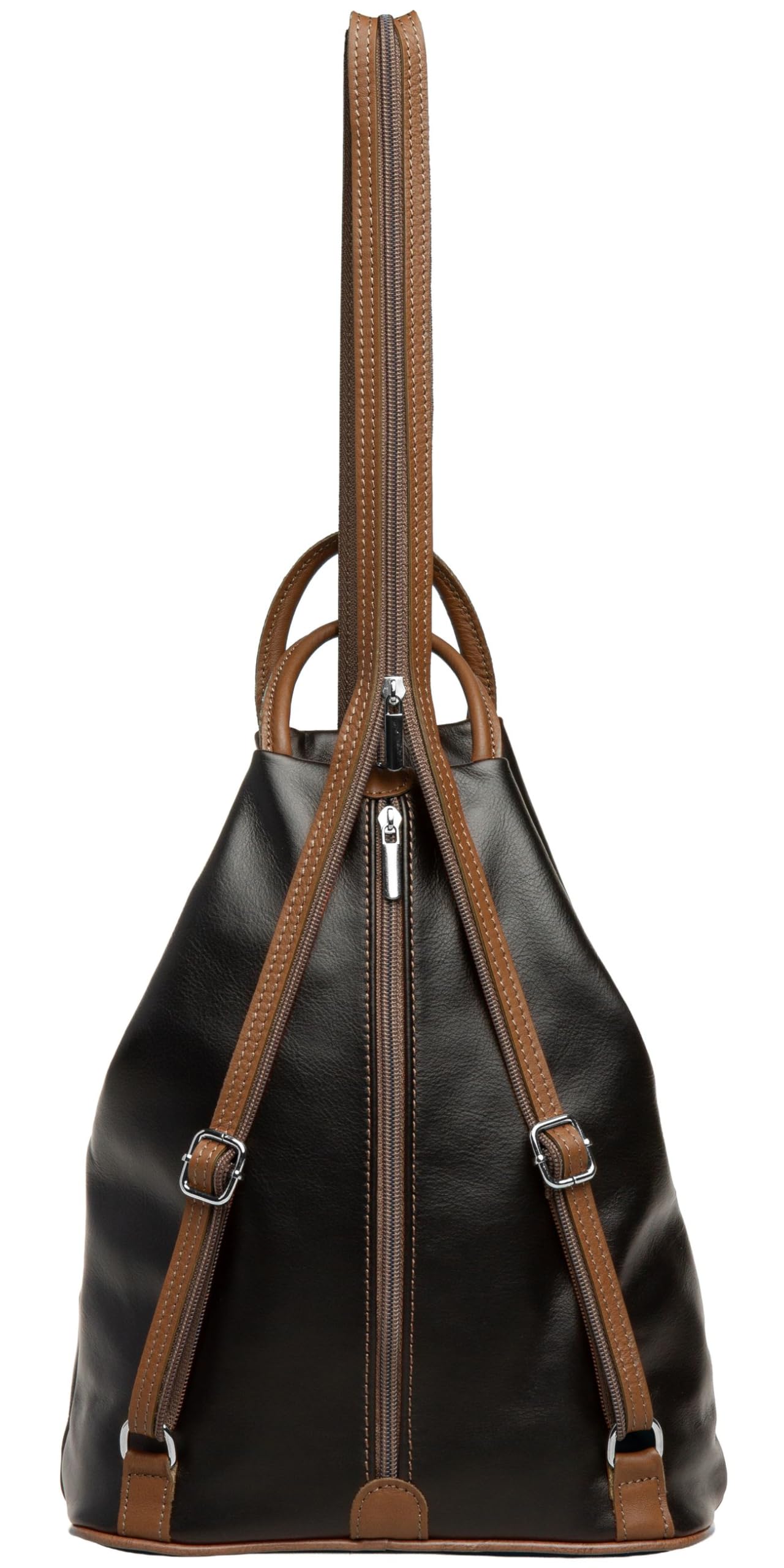Caspar 2in1 Leder Rucksack Schultertasche Sportlich Elegante Damen Handtasche - SIGNATURE LINE - Modell No.782 - Made in Italy, Farbe:schwarz/cognac, Accessoires:One Size