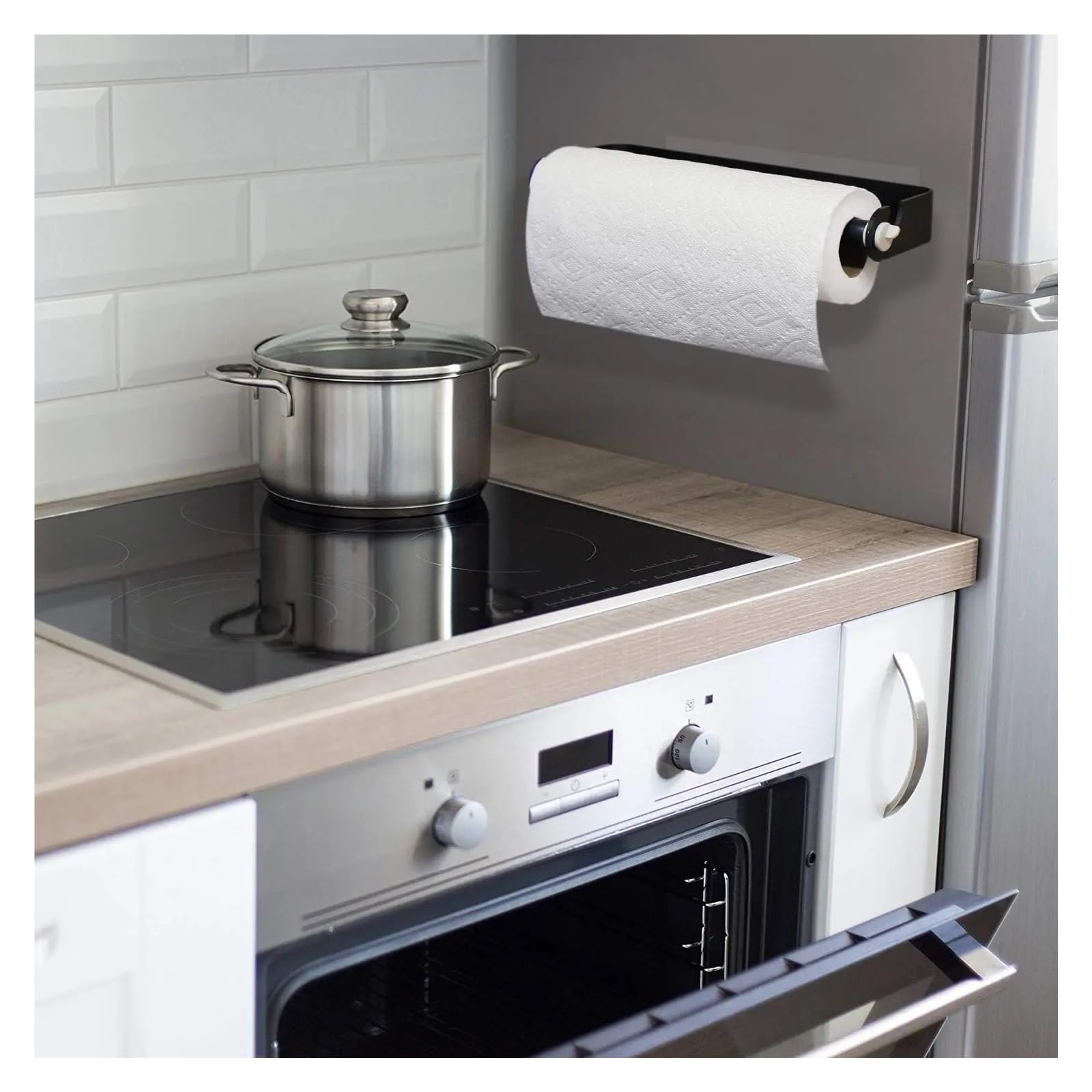 Paper Towel Holder Plastic Wrap Storage Wall Mounted(32cm-Silver)