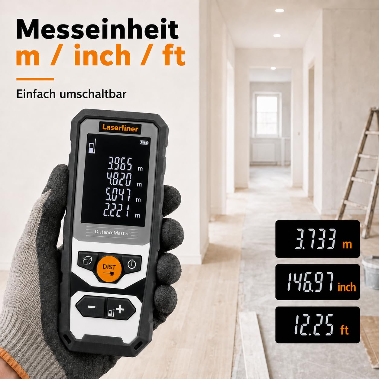 Laserliner DistanceMaster 40 Télémètre Laser | Appareil de Mesure Numérique, Portée de 40 m, Mesure de Longueur/Surface/Volume