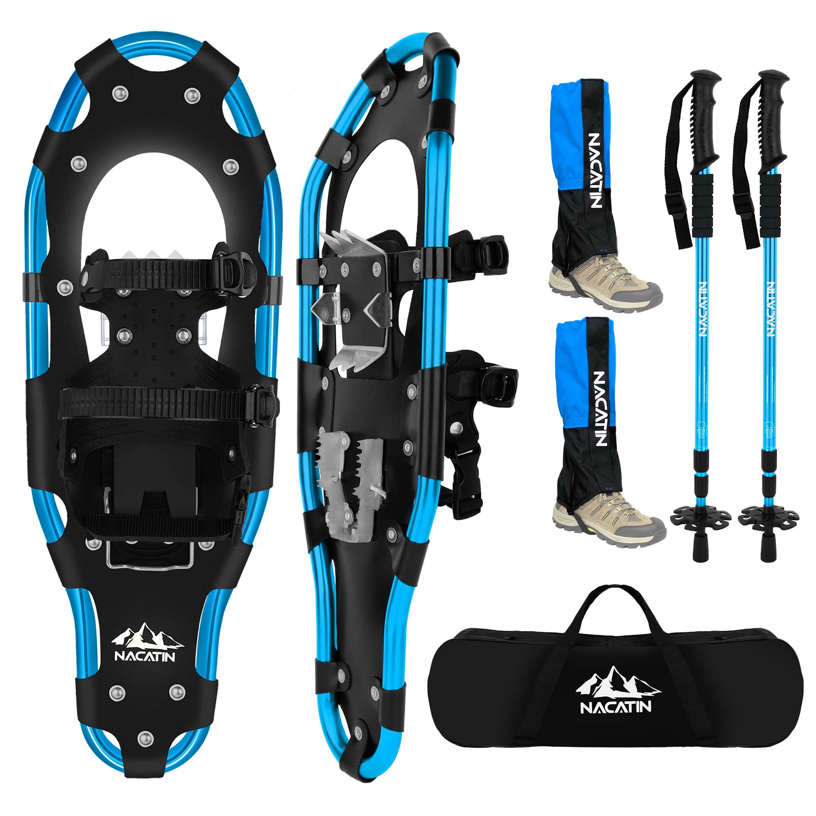 NACATIN All Terrain Snowshoes with Heel Lift,Lightweight Aluminum Alloy Snow Shoes with Trekking