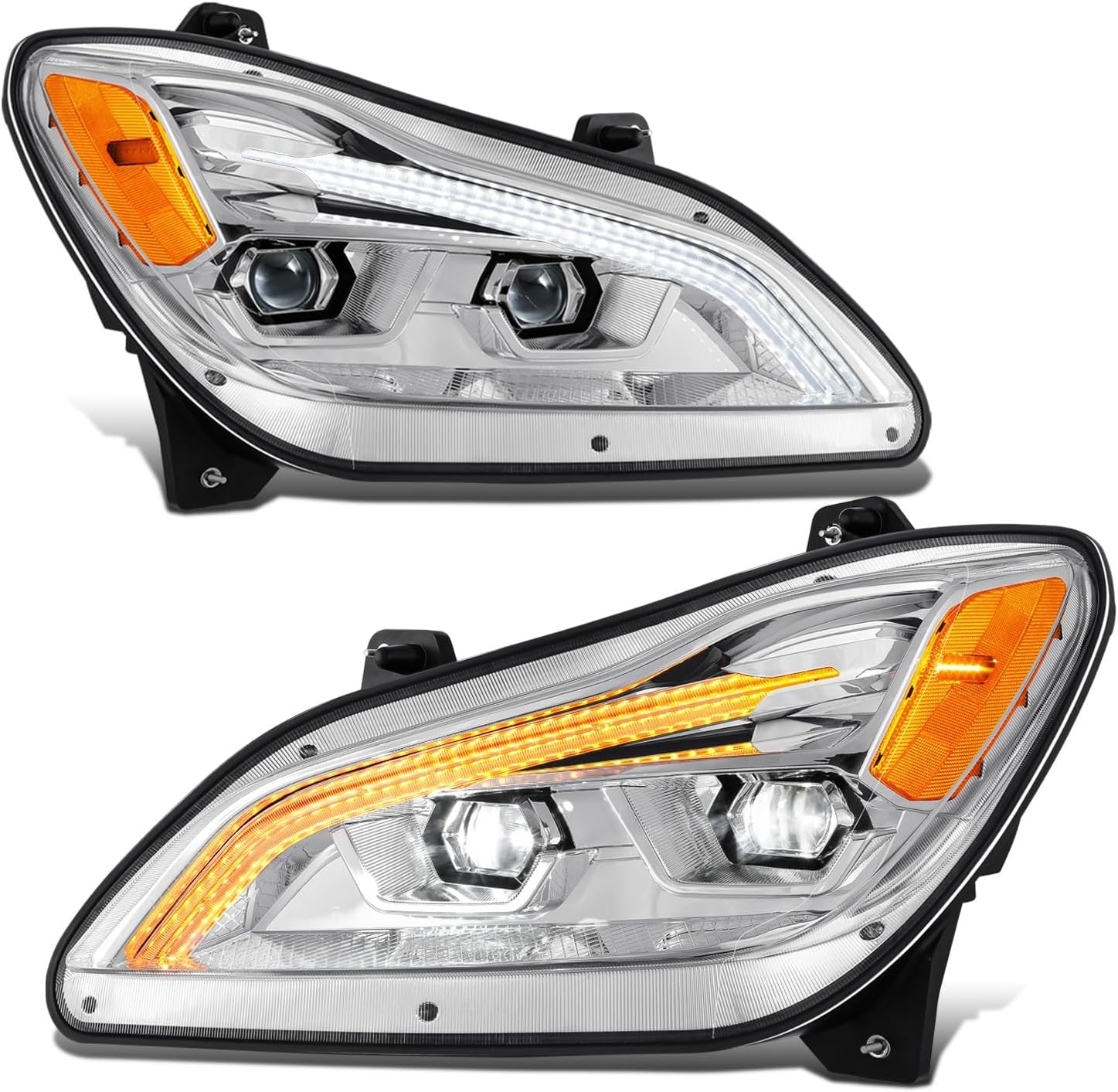 DNA MOTORING 3D Light Bar Switchback Projector Headlights Compatible with Kenworth T680 2022-2024, Chrome/Black, HL-HAY-061-CH
