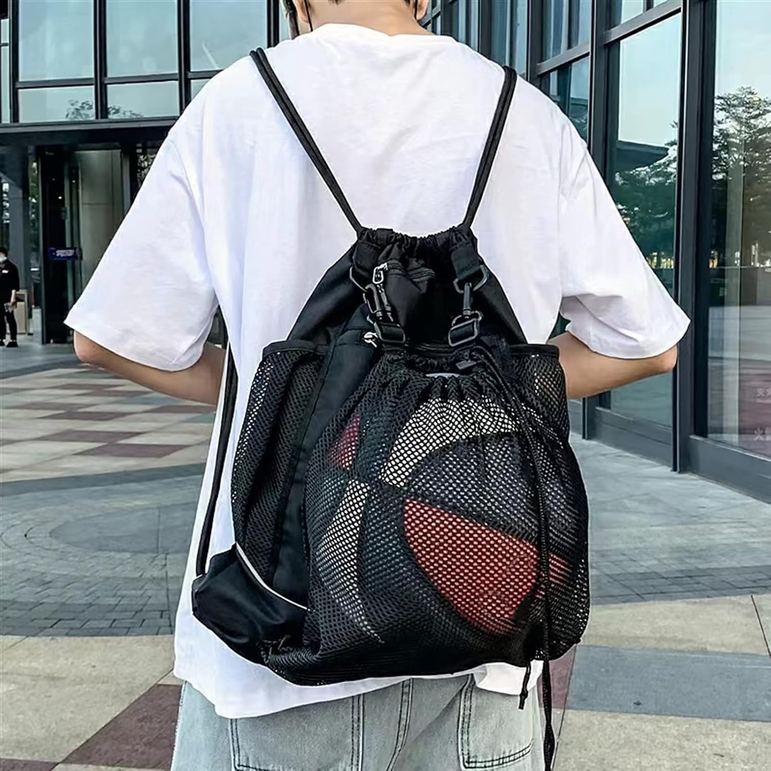 Sports Drawstring Backpack - Teen-Friendly Swim & Gym Bag, Ball Net Storage - Image 6