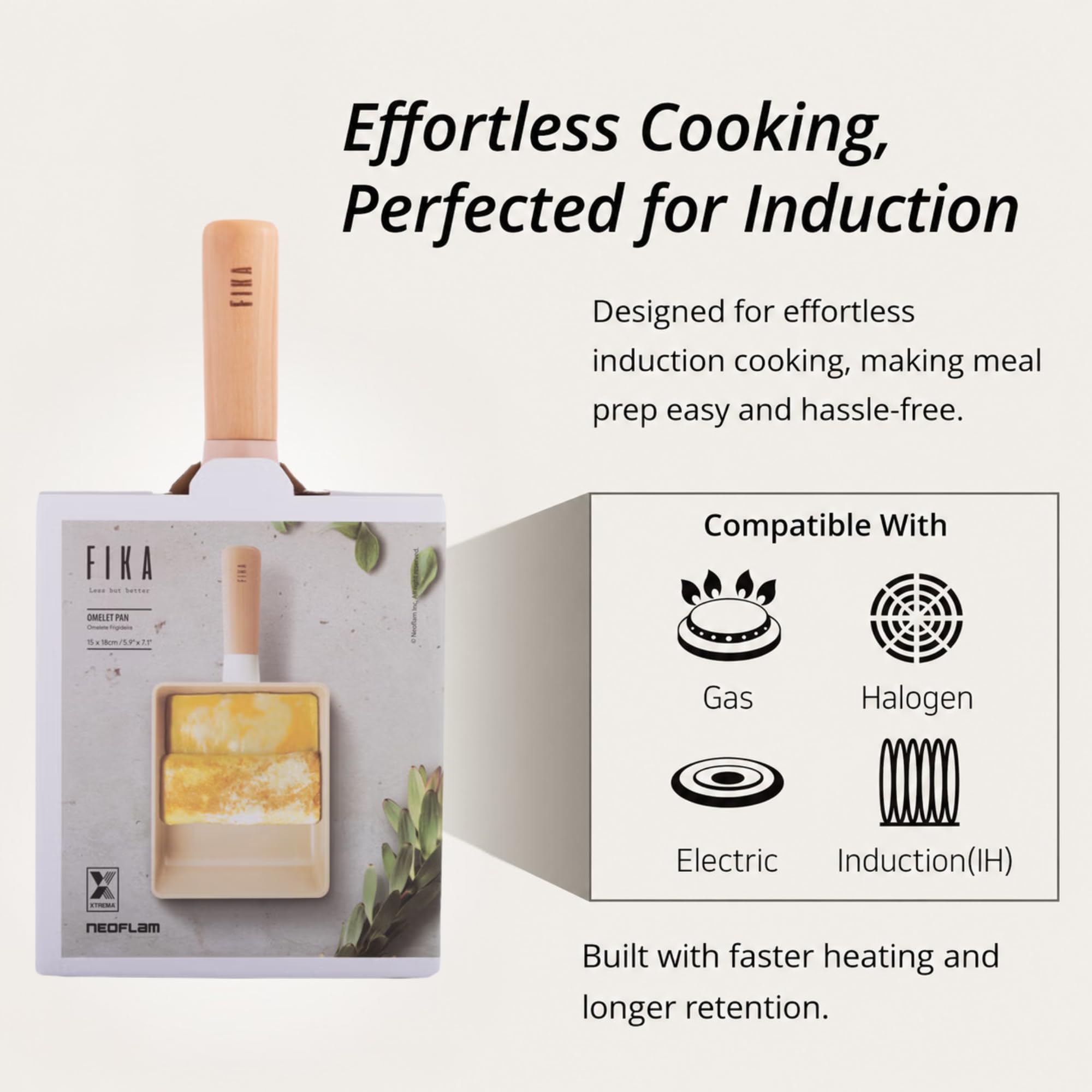 FIKA - Sartén antiadherente para huevos Tamagoyaki de 6 pulgadas, sartén japonesa para huevos enrollados, sartén rectangular con mango de madera, compatible con inducción, fabricado en Corea (15 cm)