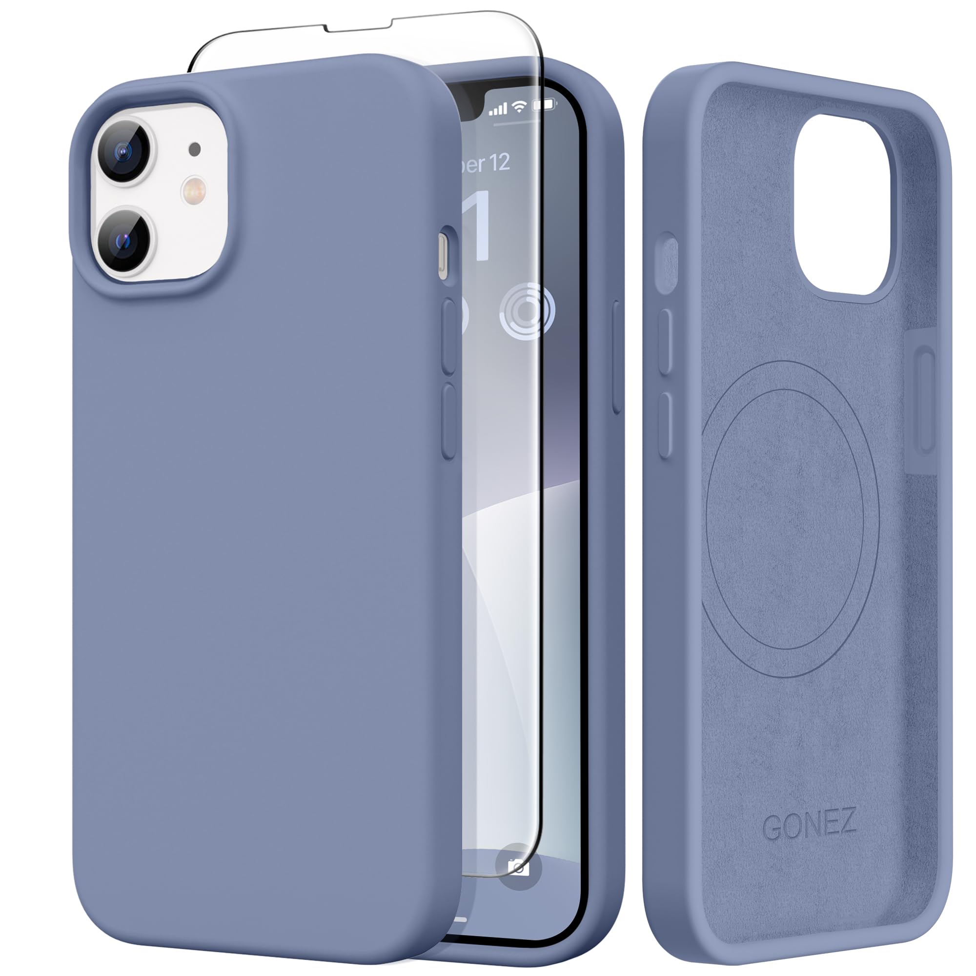 GONEZ Magnetic for iPhone 12/12 Pro Case, Silicone Cover Lavender Gray