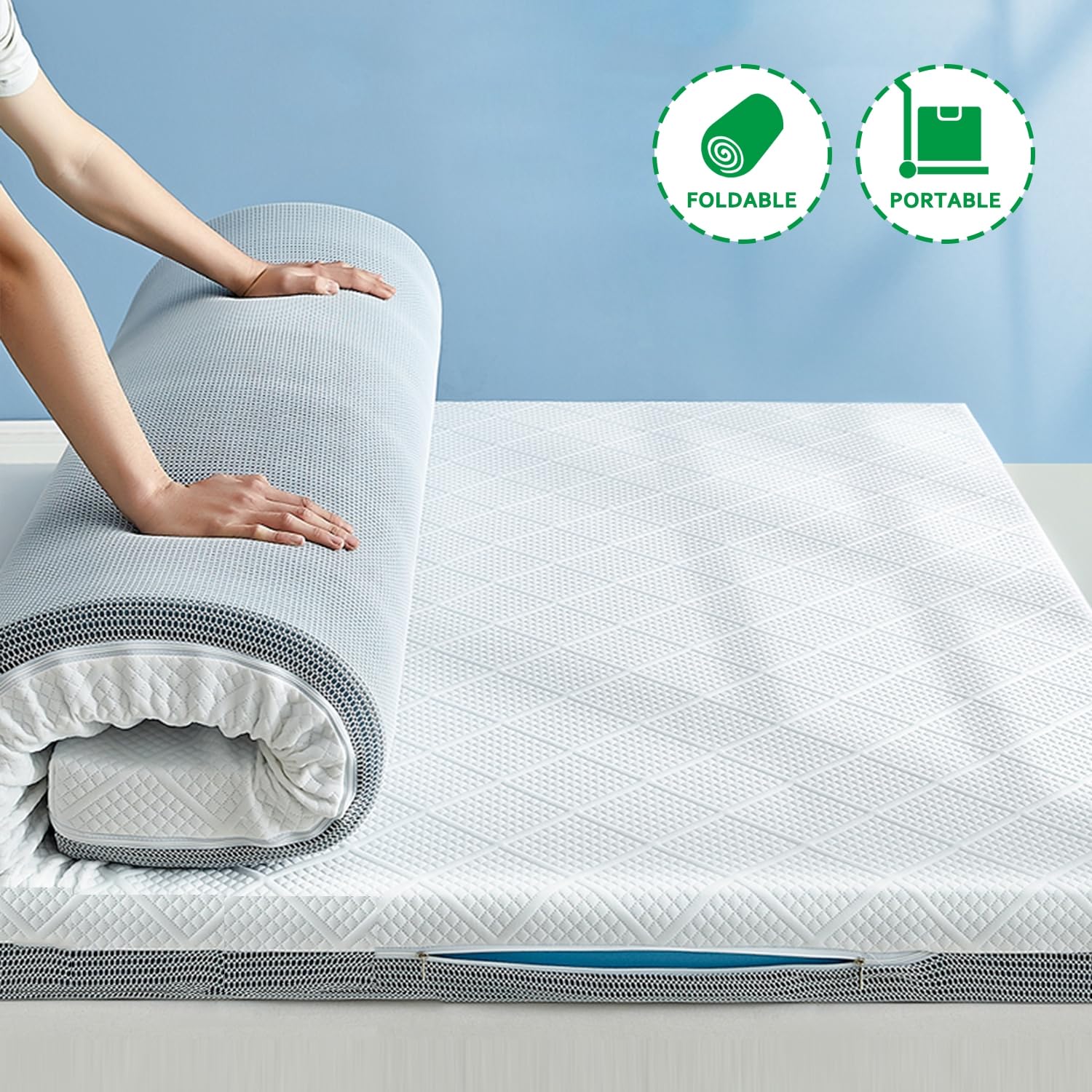 Kühlende Gel-Matratzenauflage für Doppelbett, Queen-Size-Bett, 7 cm, Memory-Schaum-Pad, atmungsaktiv und waschbar, mit Gel infundiert, Bettauflage, Kühltechnologie, 200 x 220 cm