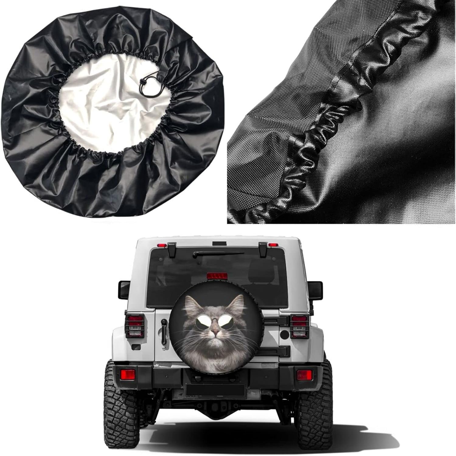 Cat Wear Sunglass Spare Tire Cover Dust-Proof Wheel Tire Cover Fit Trailer, RV, SUV and Many Vehicle 17 Inch