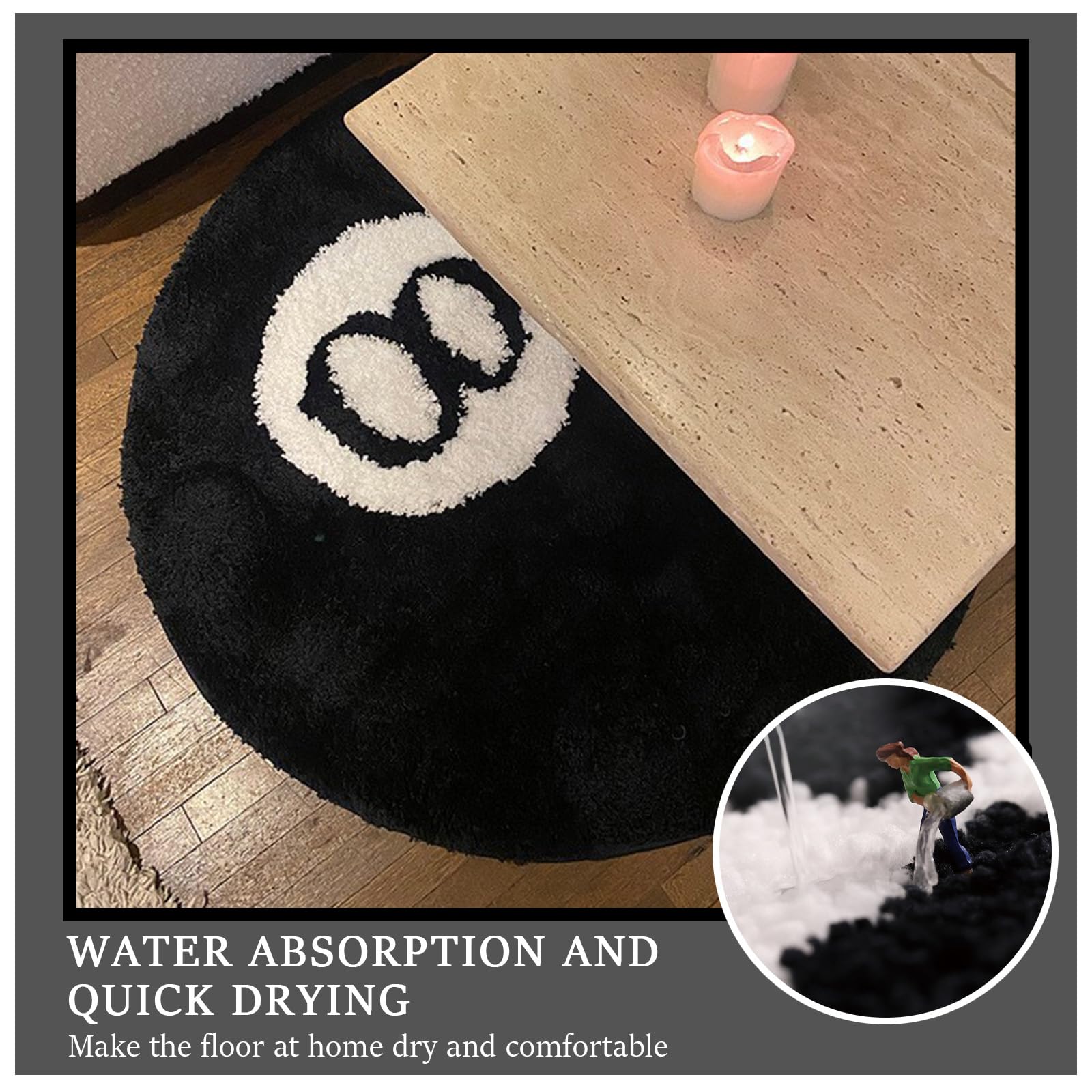HAMON Tapis de billard 8 boules - Antidérapant - Lavable - Doux - Pour salon, salle à manger, chambre à coucher - Noir - 80 cm