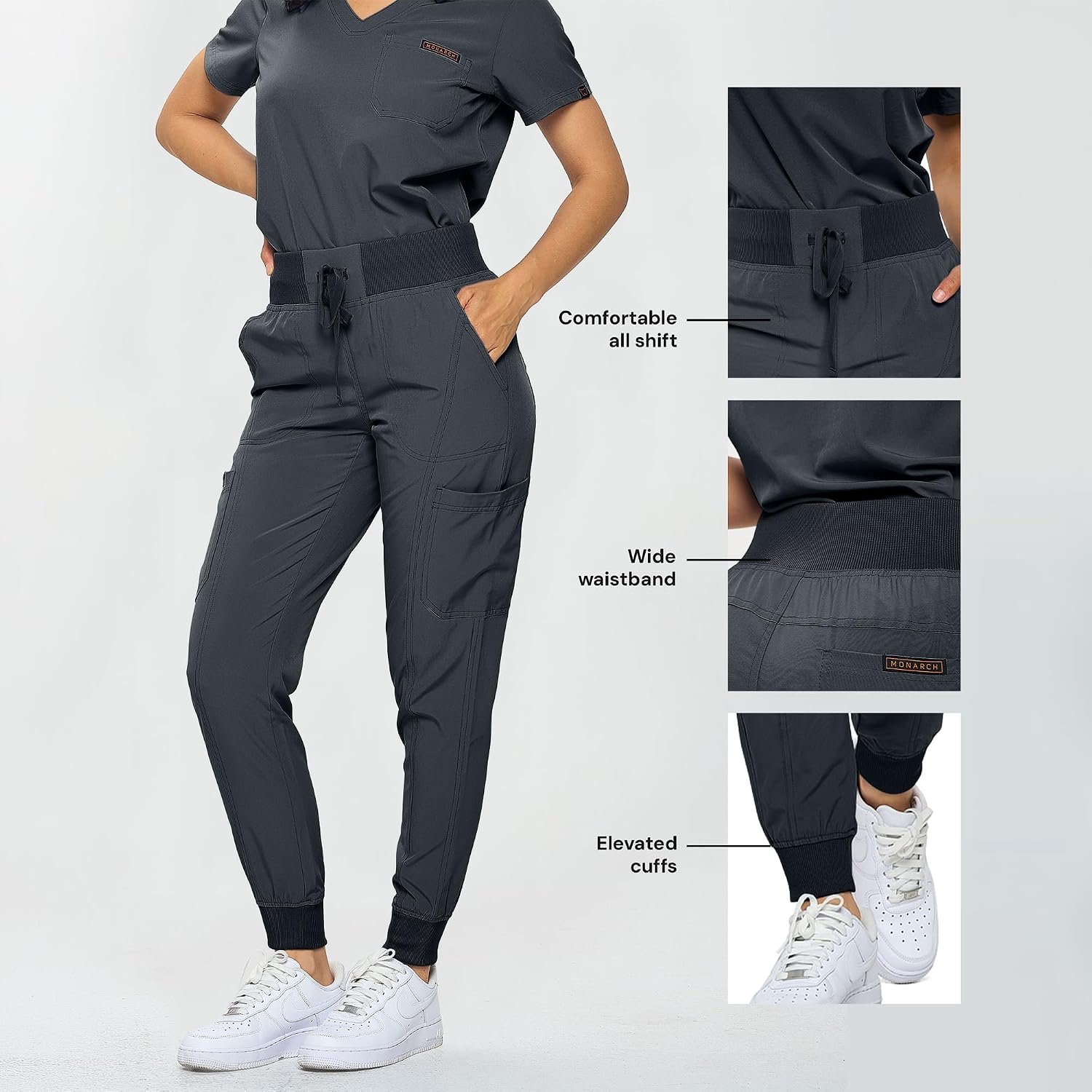 Monarch Uniforms Slim Fit Stretchy Scrubs Women's Jogger Scrub Set Slim Jogger Scrubs with Tuck-In Top for Women image 4
