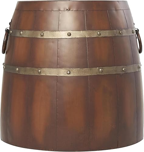 Miniatura 6 de Deco 79 Mesa auxiliar de metal, mesa auxiliar de barril de vino, mesa auxiliar 20 x 20 x 19 pulgadas, marrón