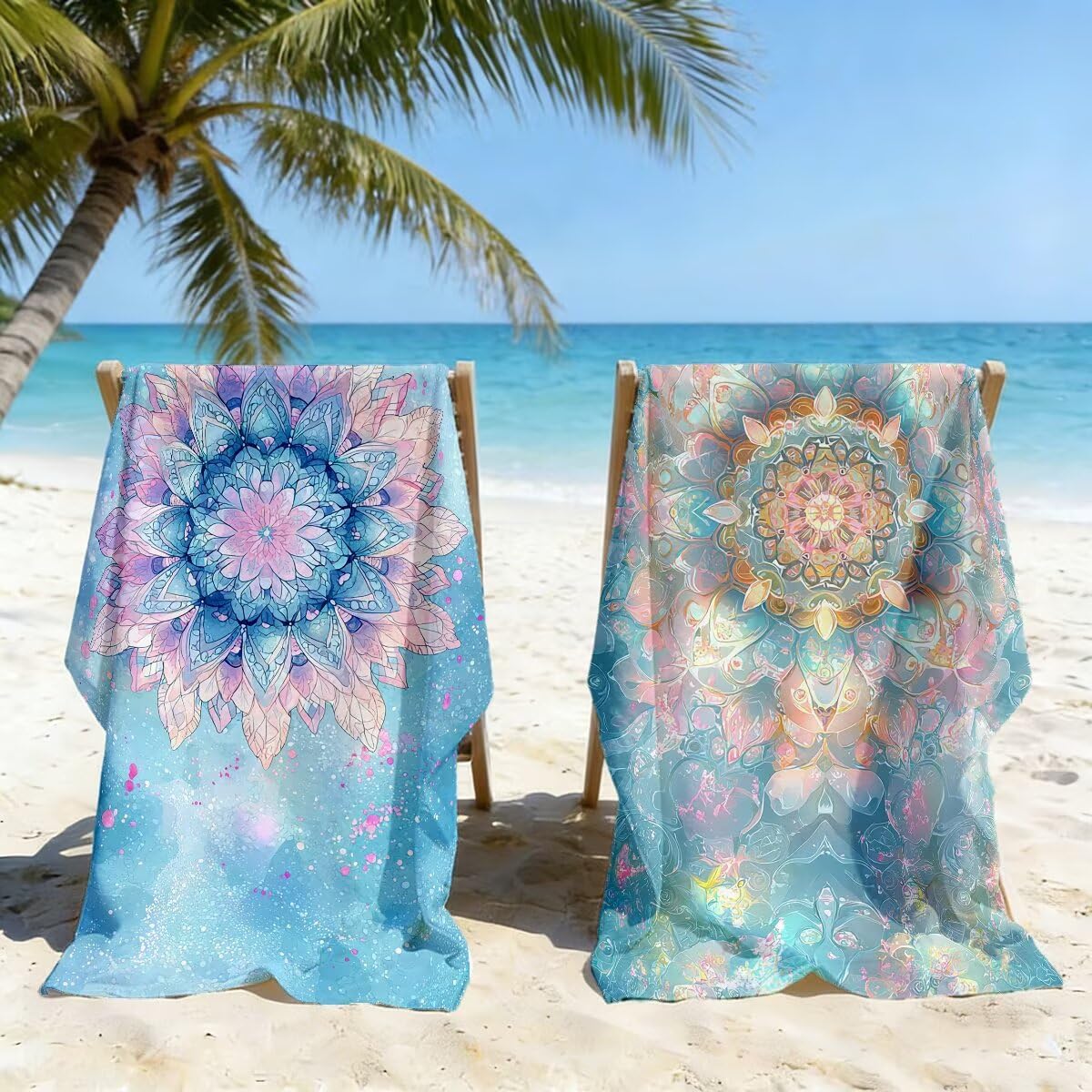Serviette de Plage XXL 100x220 cm, Lot de 2 Serviette de Bain Microfibre, Anti Sable Serviettes Plage, Séchage Rapide Drap de Bain pour Homme Femme, Portable Serviettes pour Natation (Mandala) -3957