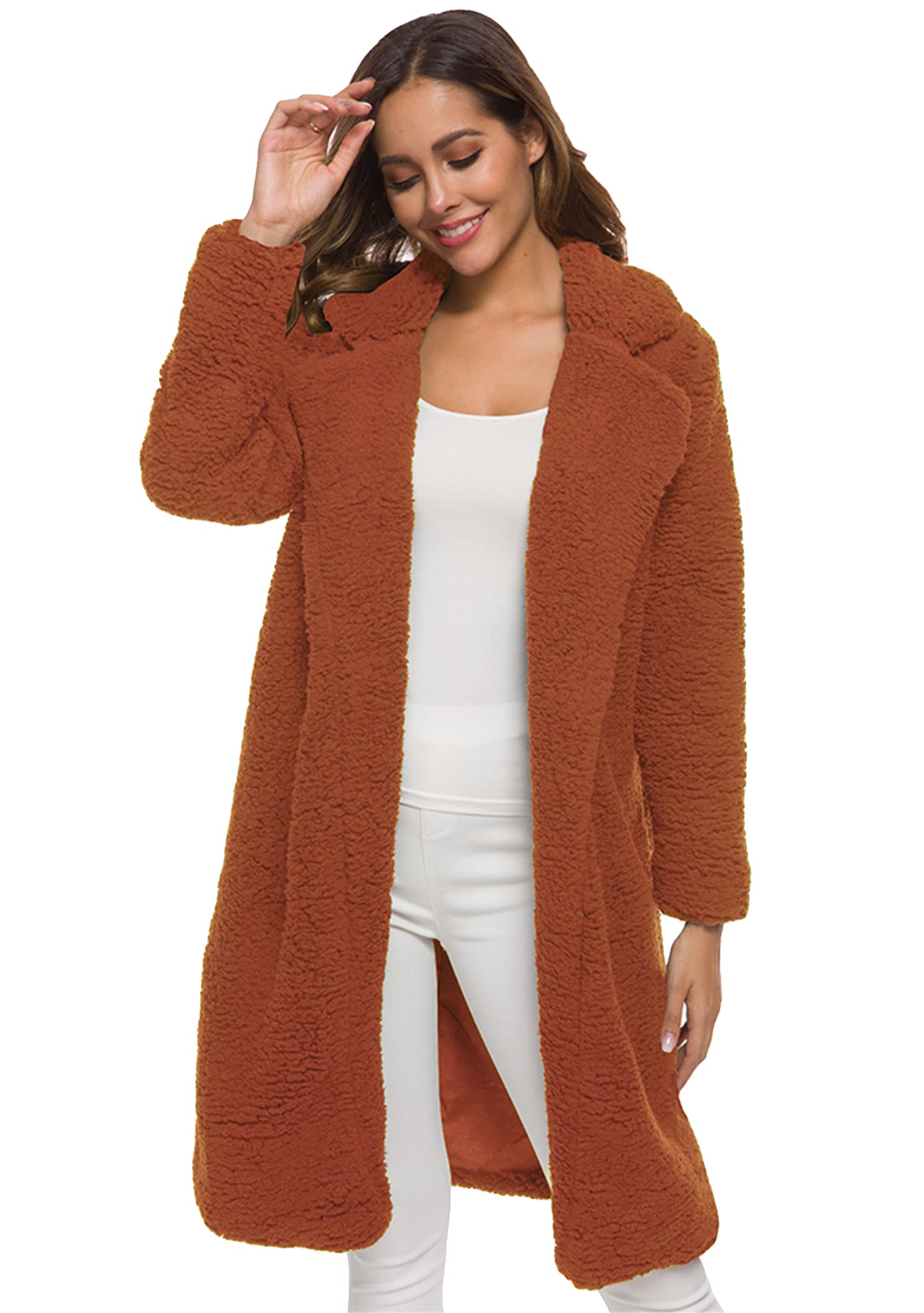 OMZIN Donne Inverno Manica Lunga Oversize Fuzzy Pile Cappotti Lunghi Capispalla