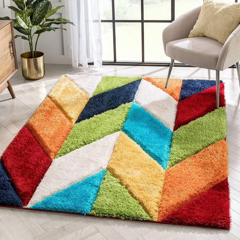 Image of Shaggy Area Rug - Extra Plush Luxury Carpet, Super Soft & Cozy Feel| Perfect for Living Room, Bedroom, and Stylish Home Decor- Zigzag Multi (8 x 11 ft)