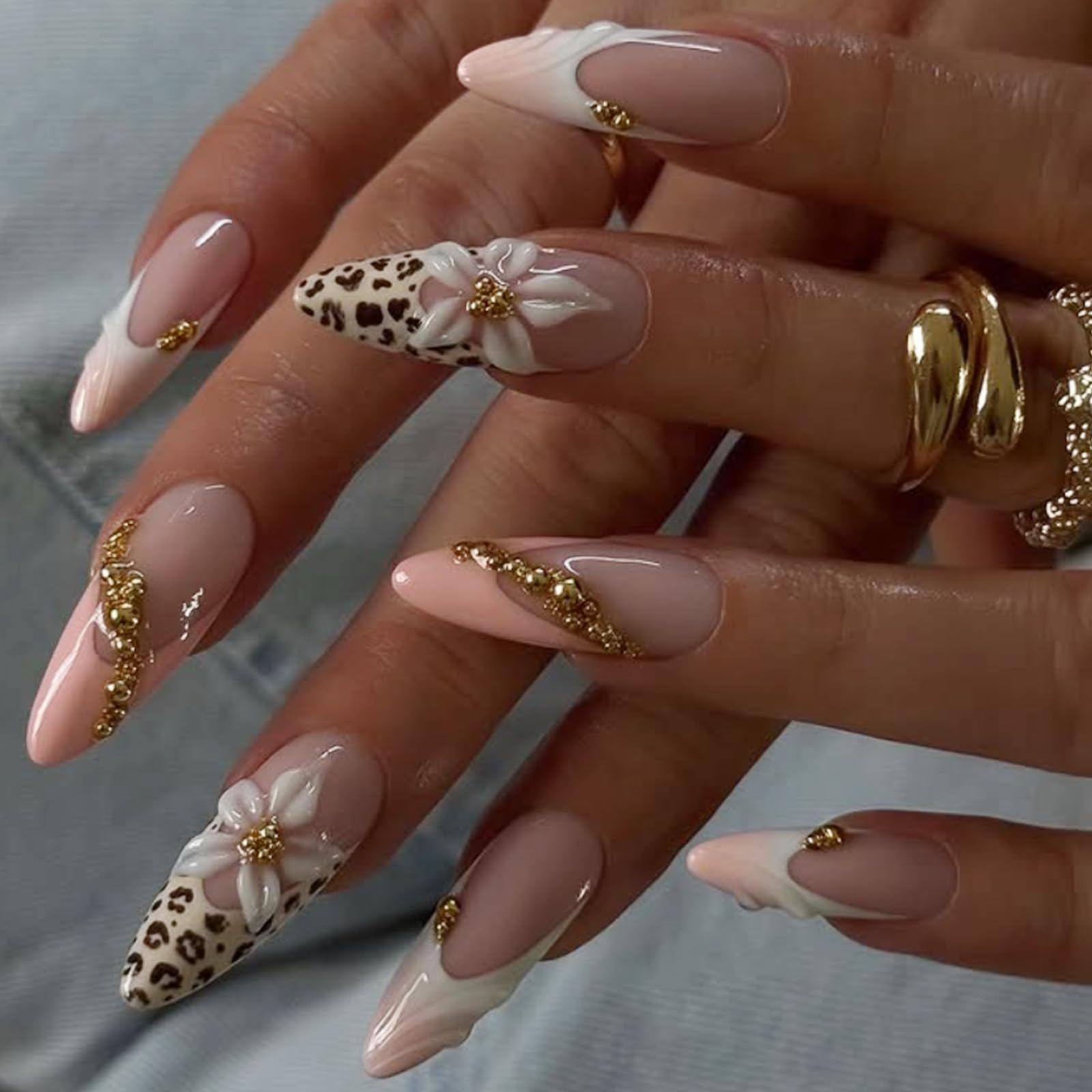 Amazon.com: Long Press on Nails Stiletto Leopard Print Pink White