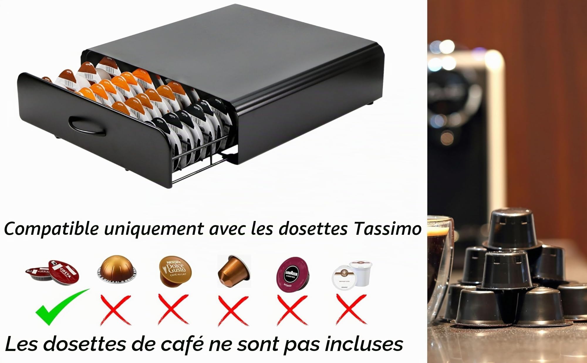 Exzact Tiroir à Capsules de Café, Organisateur de Dosettes de Café, Capacité Maximale de 64 Capsules