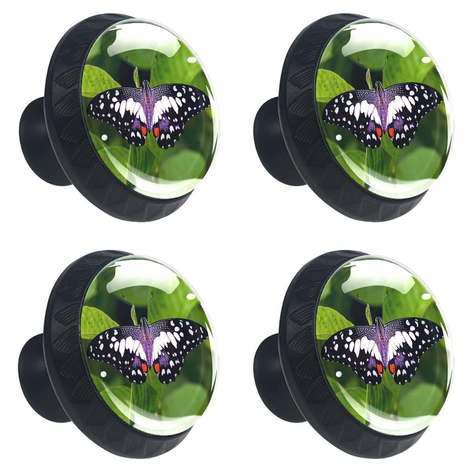 Boutons de tiroir papillon verts en lot de 4 pour meuble de cuisine