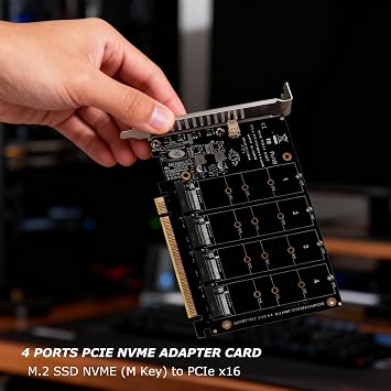 PCIE NVME Adapter Card, 4 Ports M.2 SSD NVME (M Key) to PCIE x16 Expansion Card, Support 2230 2242 2260 2280, 432Gbps, with Mounting Accessories (ph44)